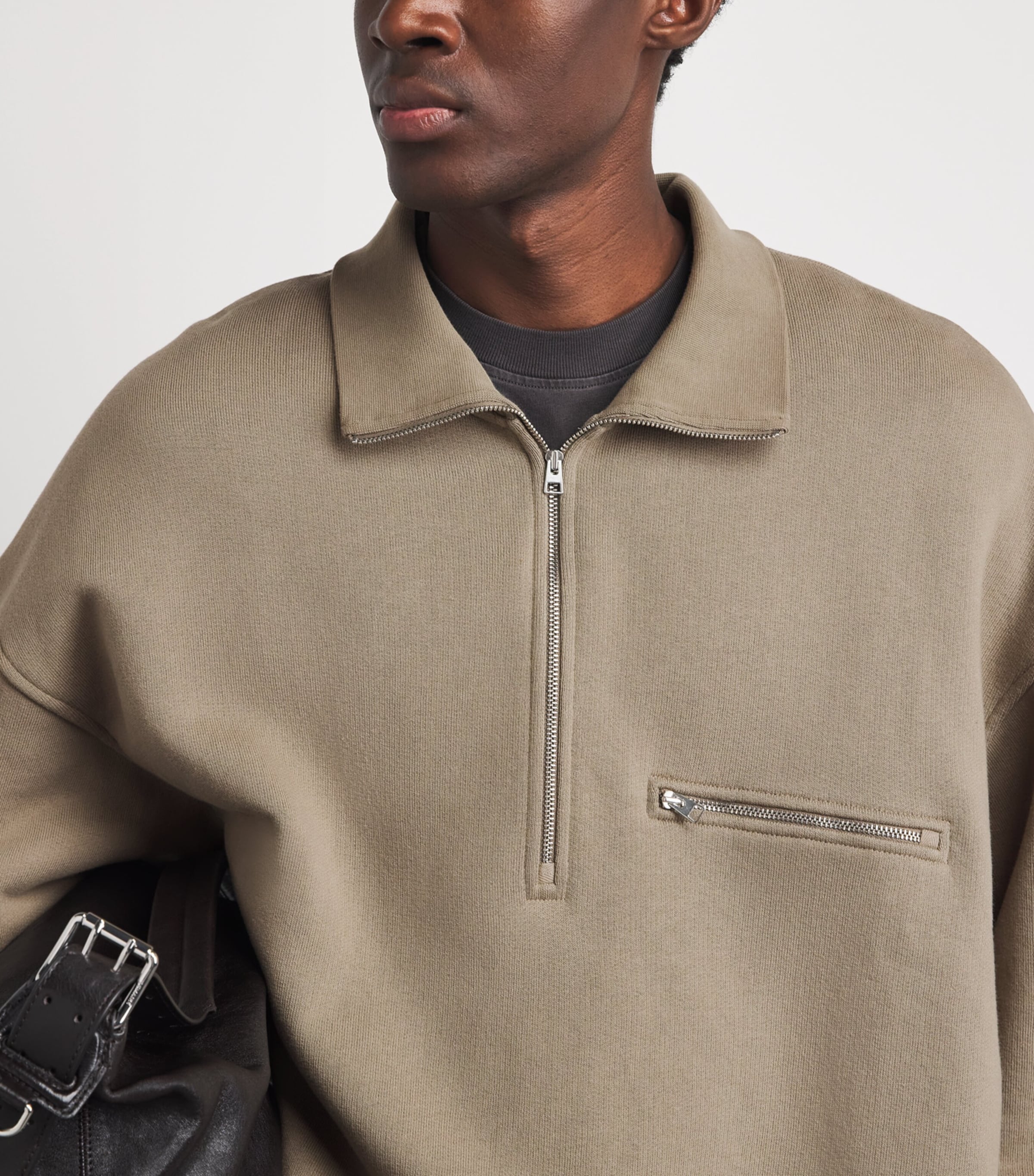 AGOLDE Mens Cotton Pavillion Half-Zip Sweatshirt Trail Image 3