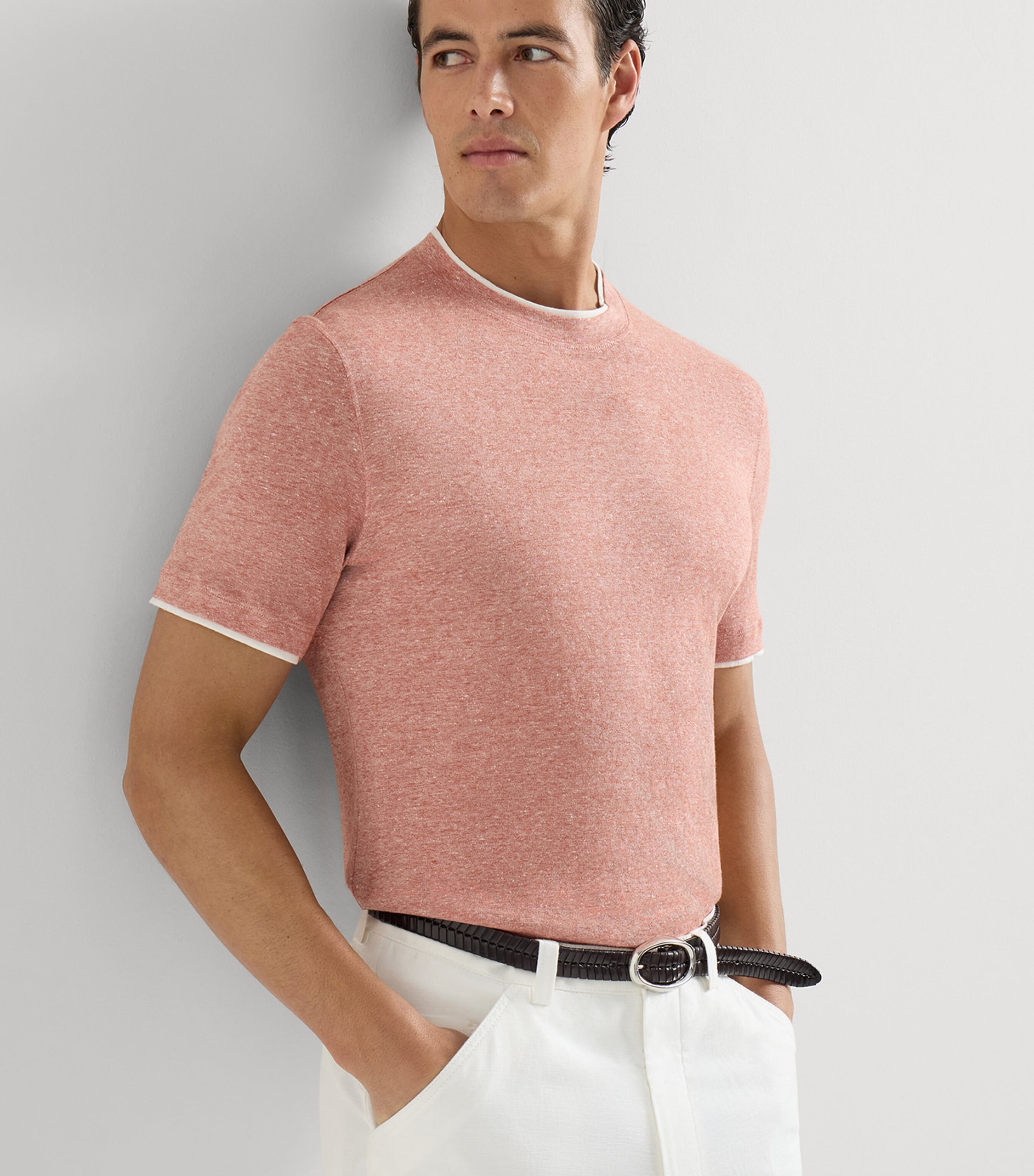 Brunello Cucinelli Mens Linen-Cotton Faux-Layered T-Shirt Image 4
