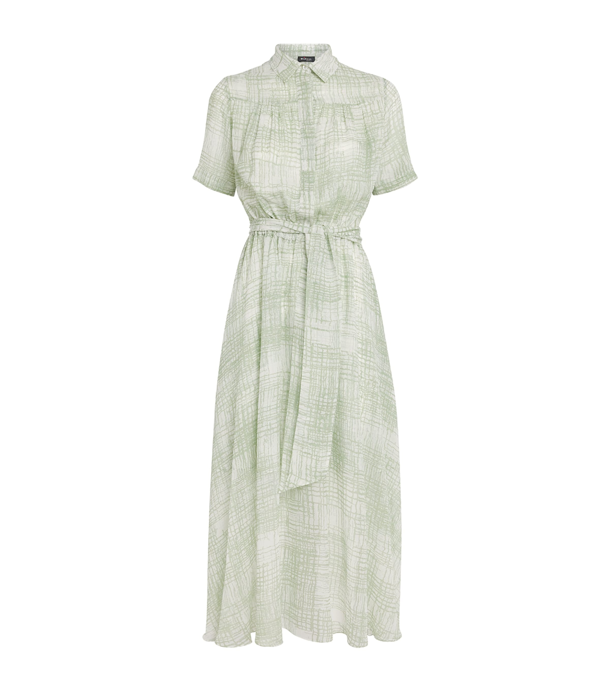 Kiton Womens Silk Printed Midi Shirt Dress Mint Green Image 1