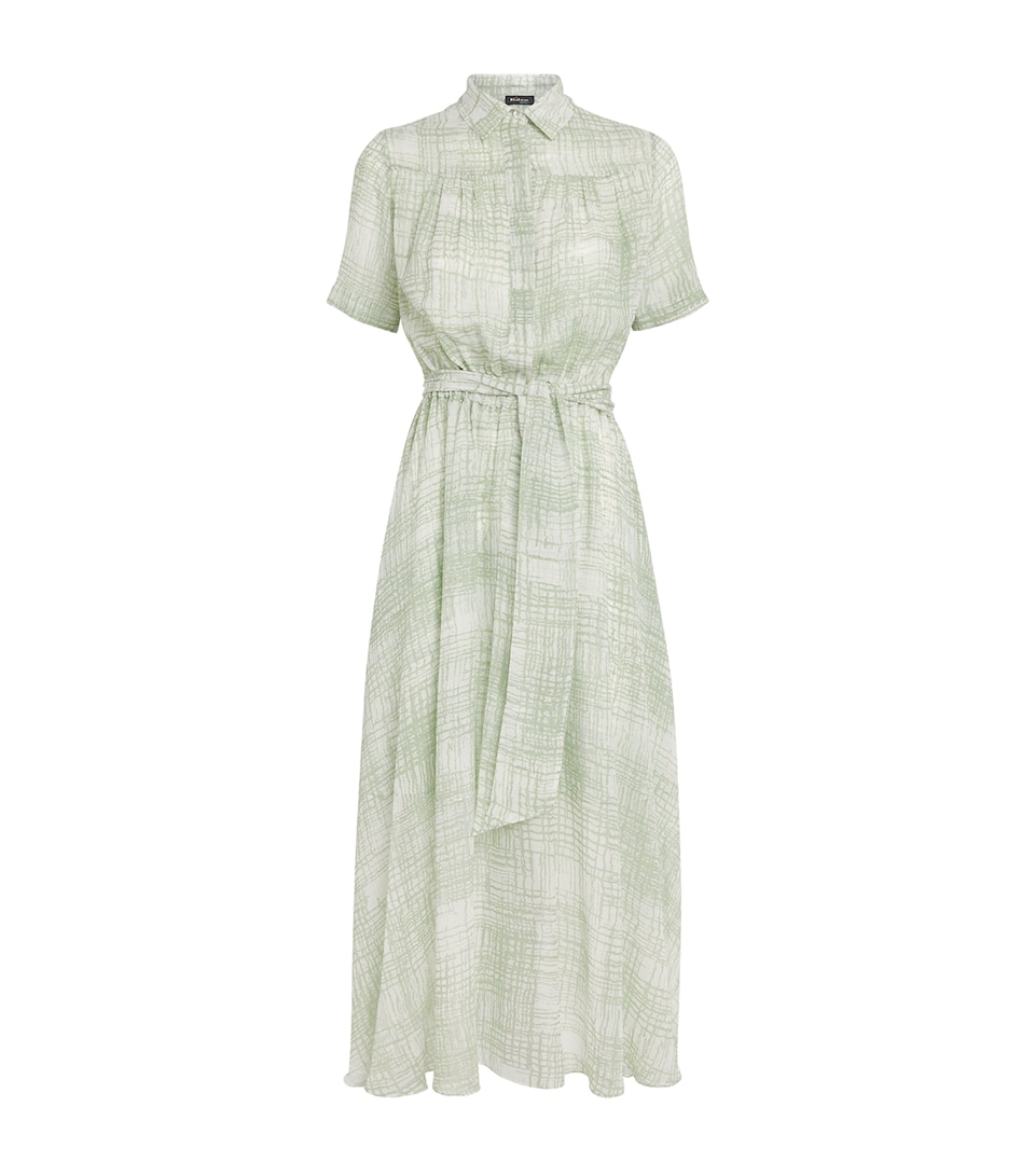 Kiton Silk Printed Midi Shirt Dress Mint Green