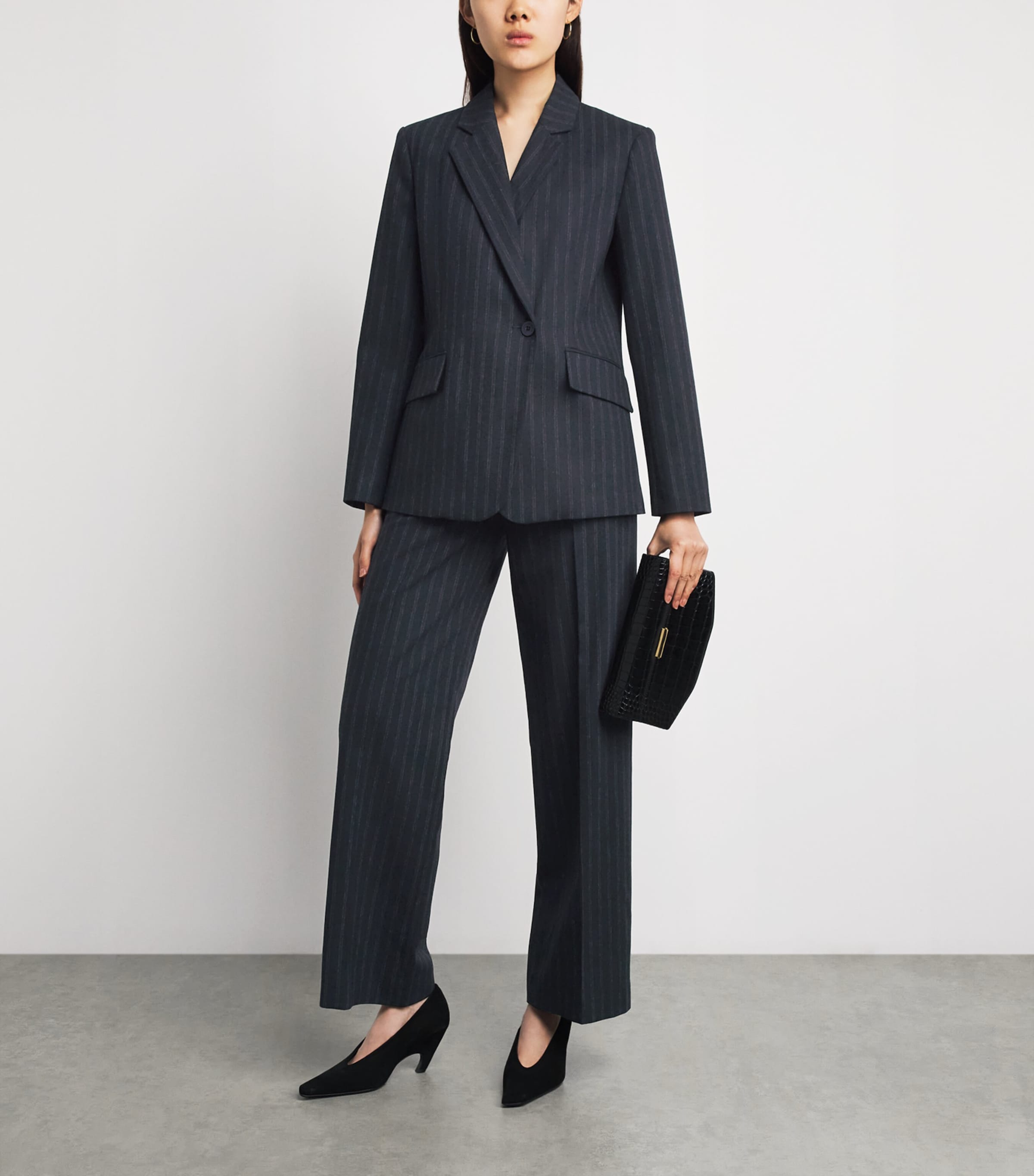 Claudie Pierlot Womens Wool Pinstripe Asymmetric Blazer Dual Color Image 2