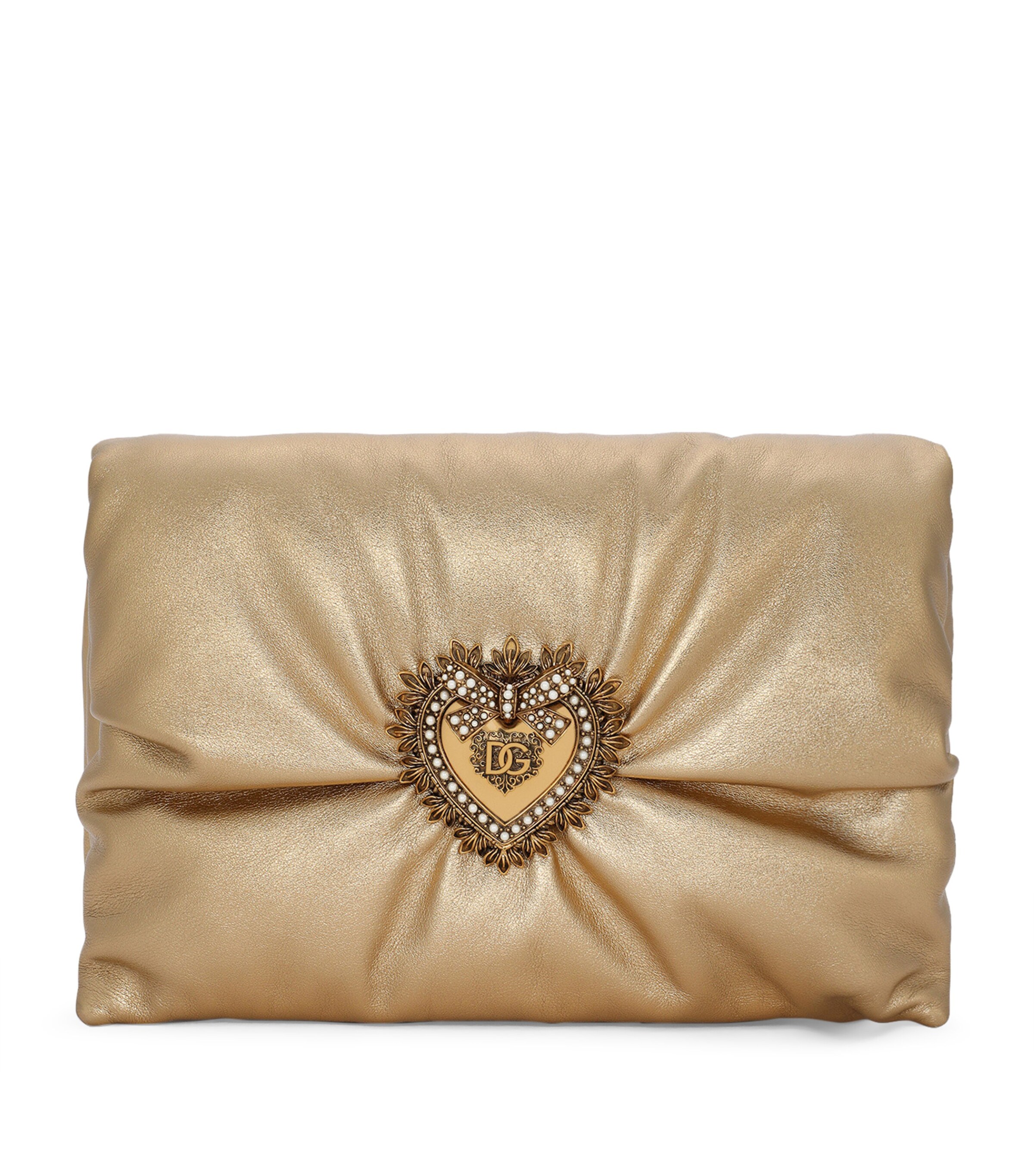 Dolce & Gabbana Medium Devotion Clutch In Metallic Calf Leather