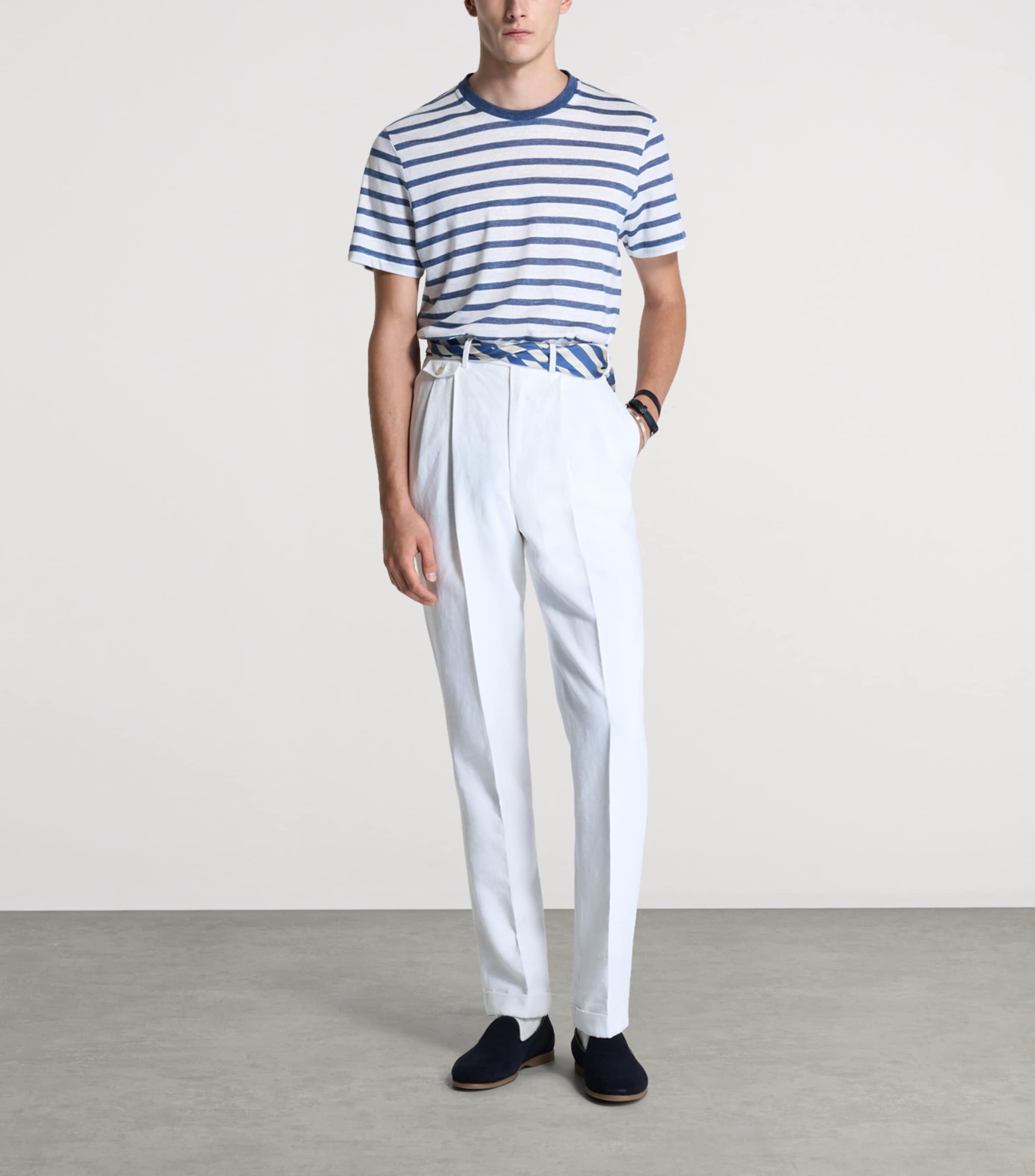 Dunhill Mens Linen-Cotton Stripe T-Shirt Image 2