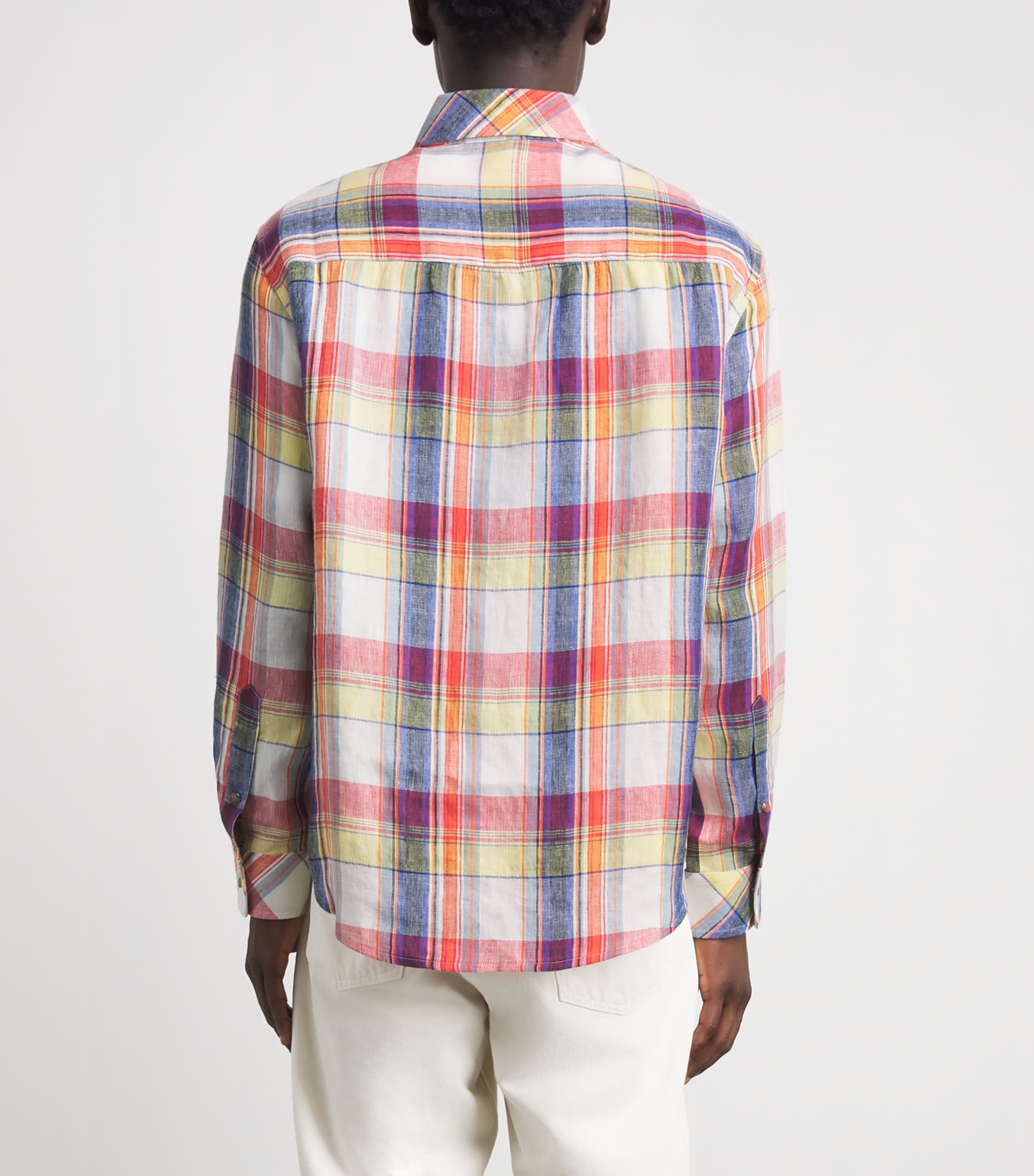 God's True Cashmere Mens Linen Plaid Daybreak Shirt Red Sun / Orange Sunstone Image 5