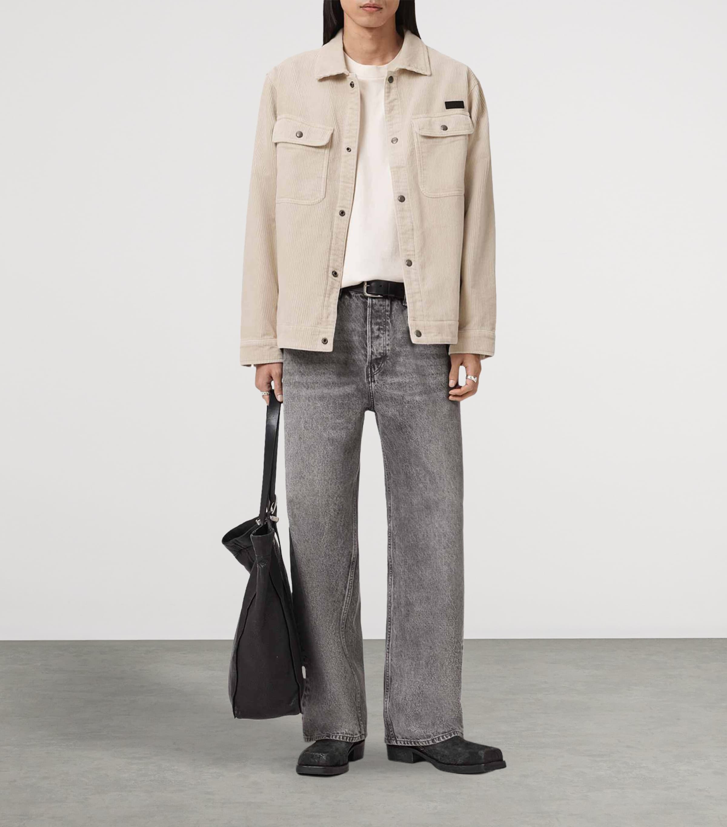 AllSaints Mens Corduroy Castleford Overshirt Pebble White Image 6