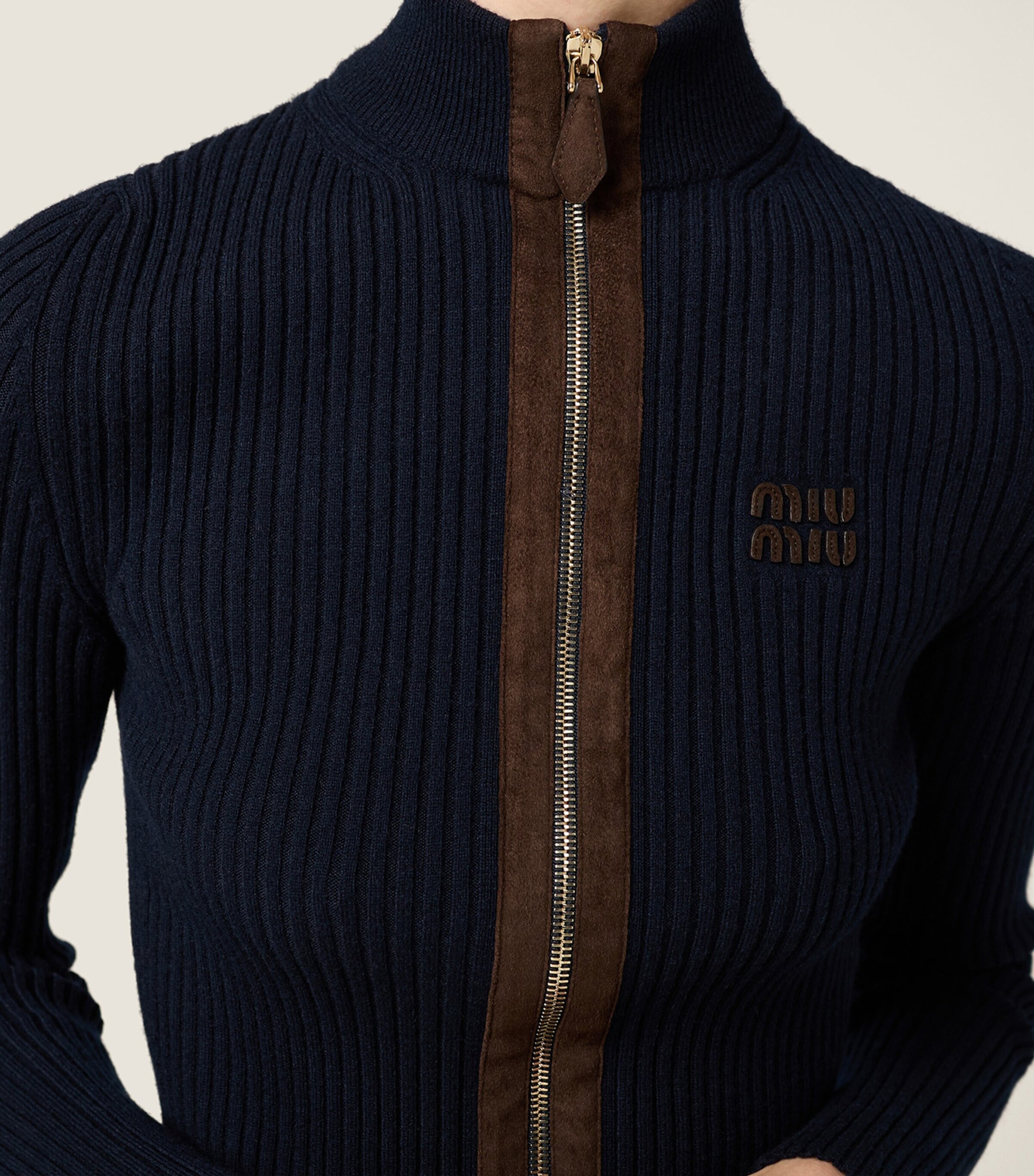 Miu Miu Womens Cashmere-Blend Suede-Trim Cardigan Image 5