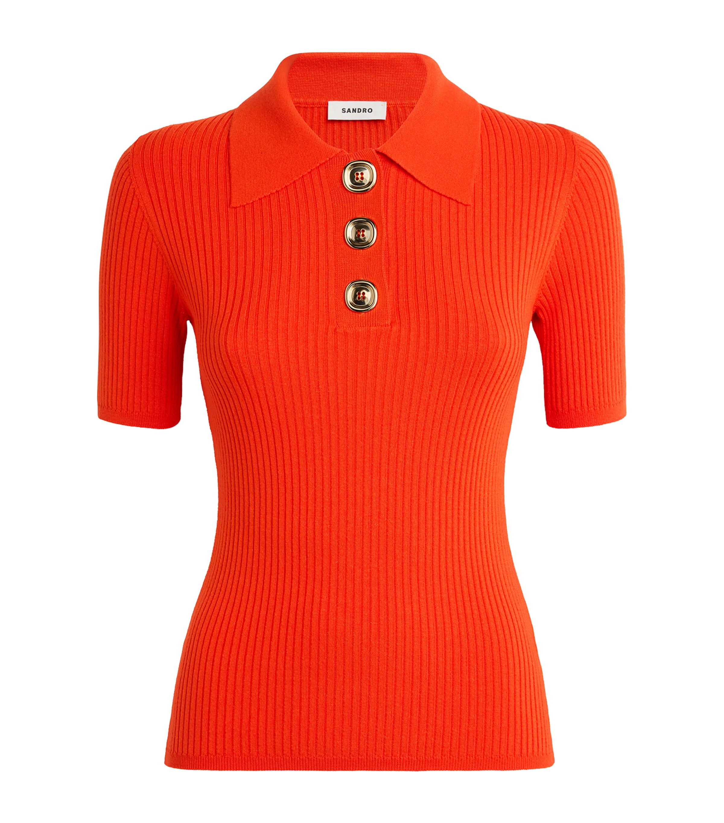 Sandro Rib-knit Polo Shirt In Red