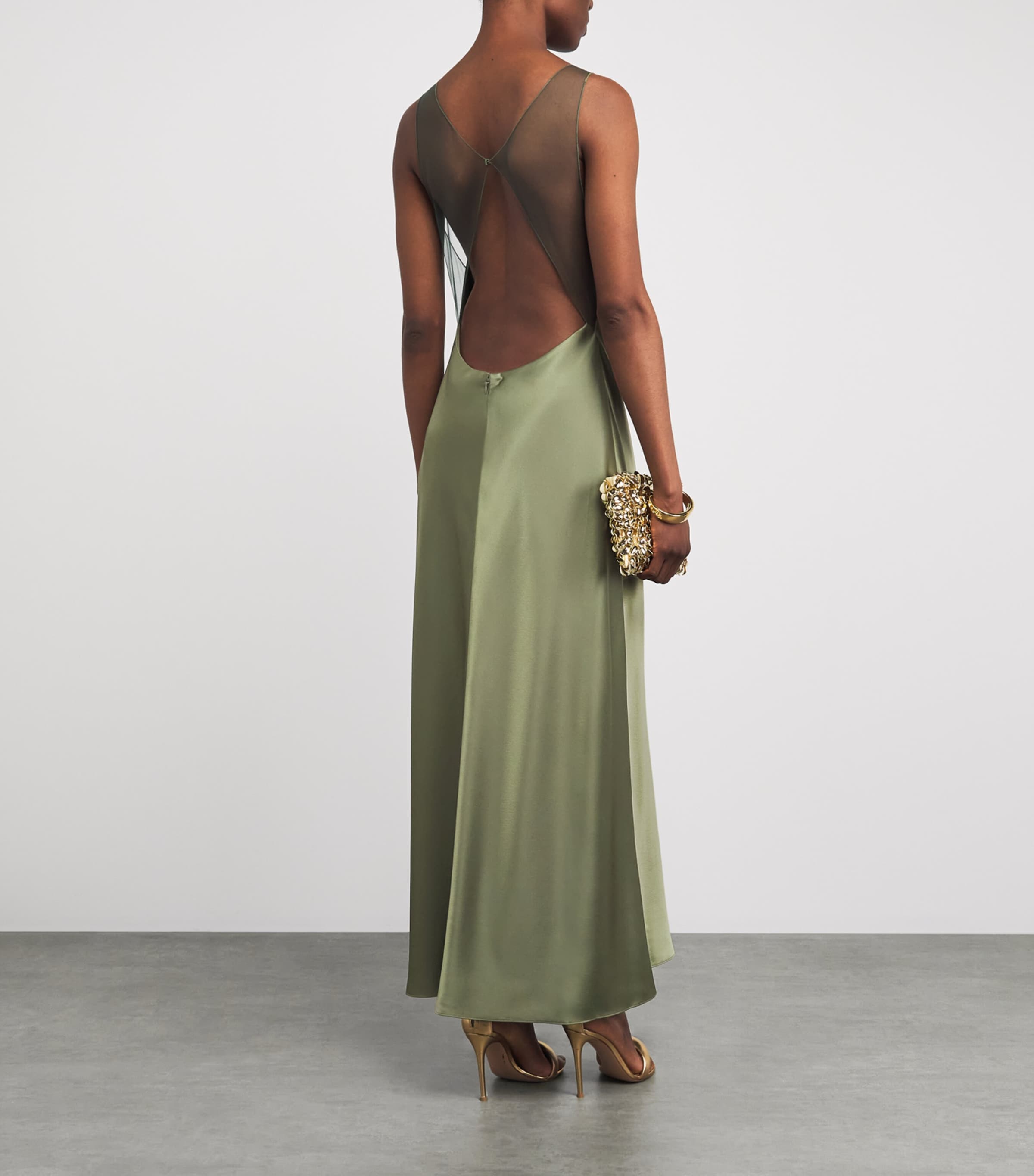 Polo Ralph Lauren Womens Satin Sheer-Panel Maxi Dress Mountain Green Image 5