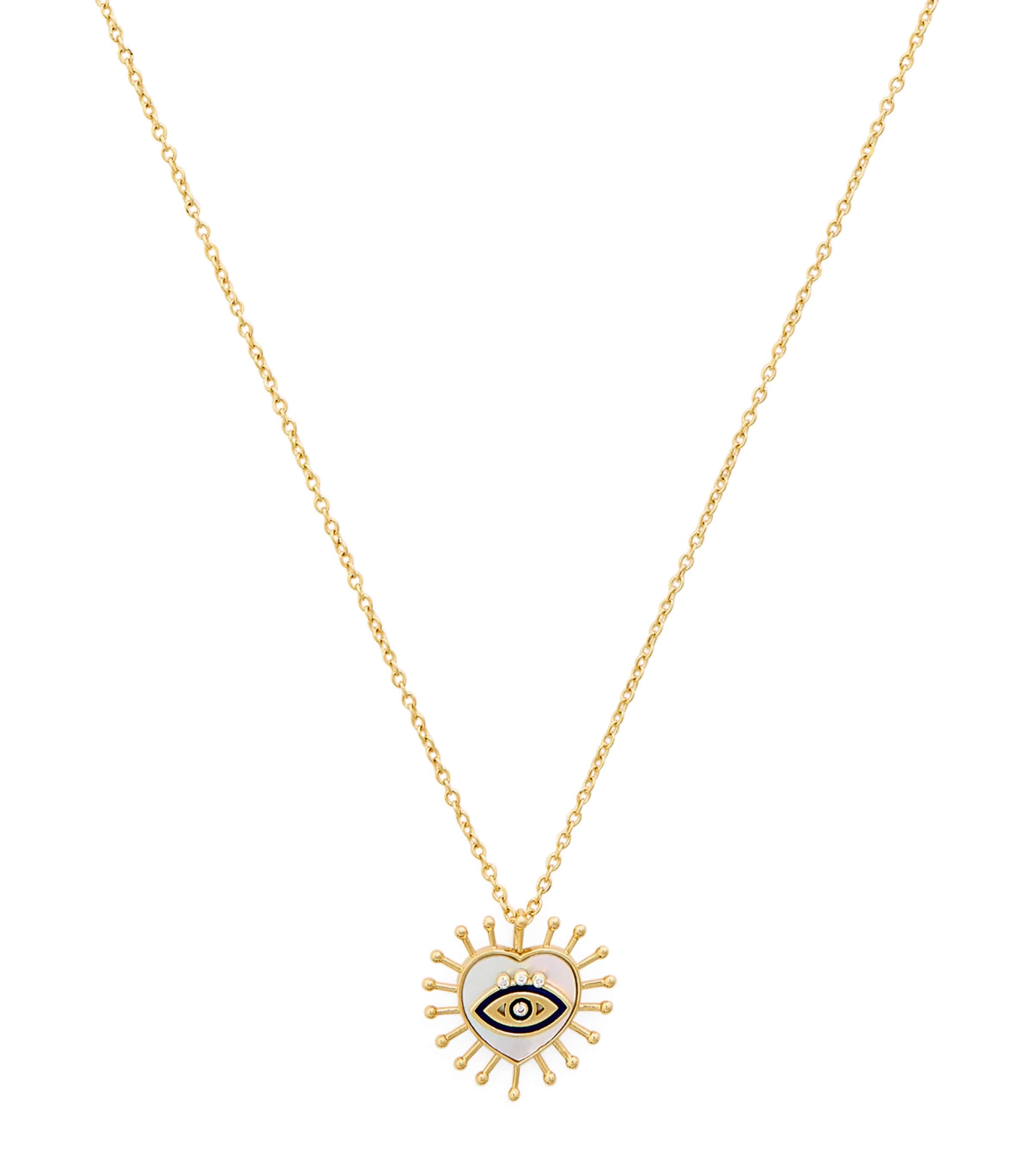 L'atelier Nawbar Mini Yellow Gold, Diamond, Lapis And Pearl Spiky Eye Rich Kitsch Necklace In Gold