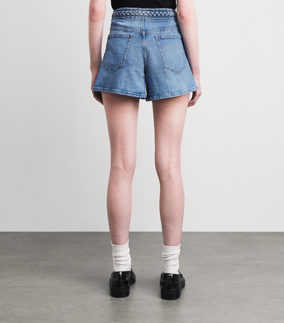 Maje Womens Braided Flared Denim Shorts Blue Image 5