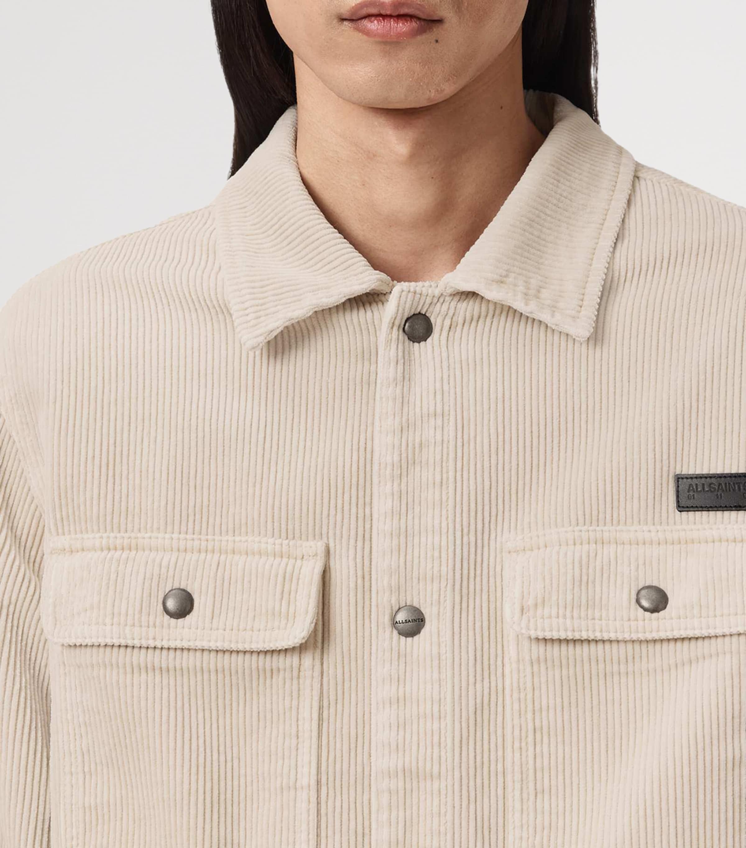 AllSaints Mens Corduroy Castleford Overshirt Pebble White Image 7