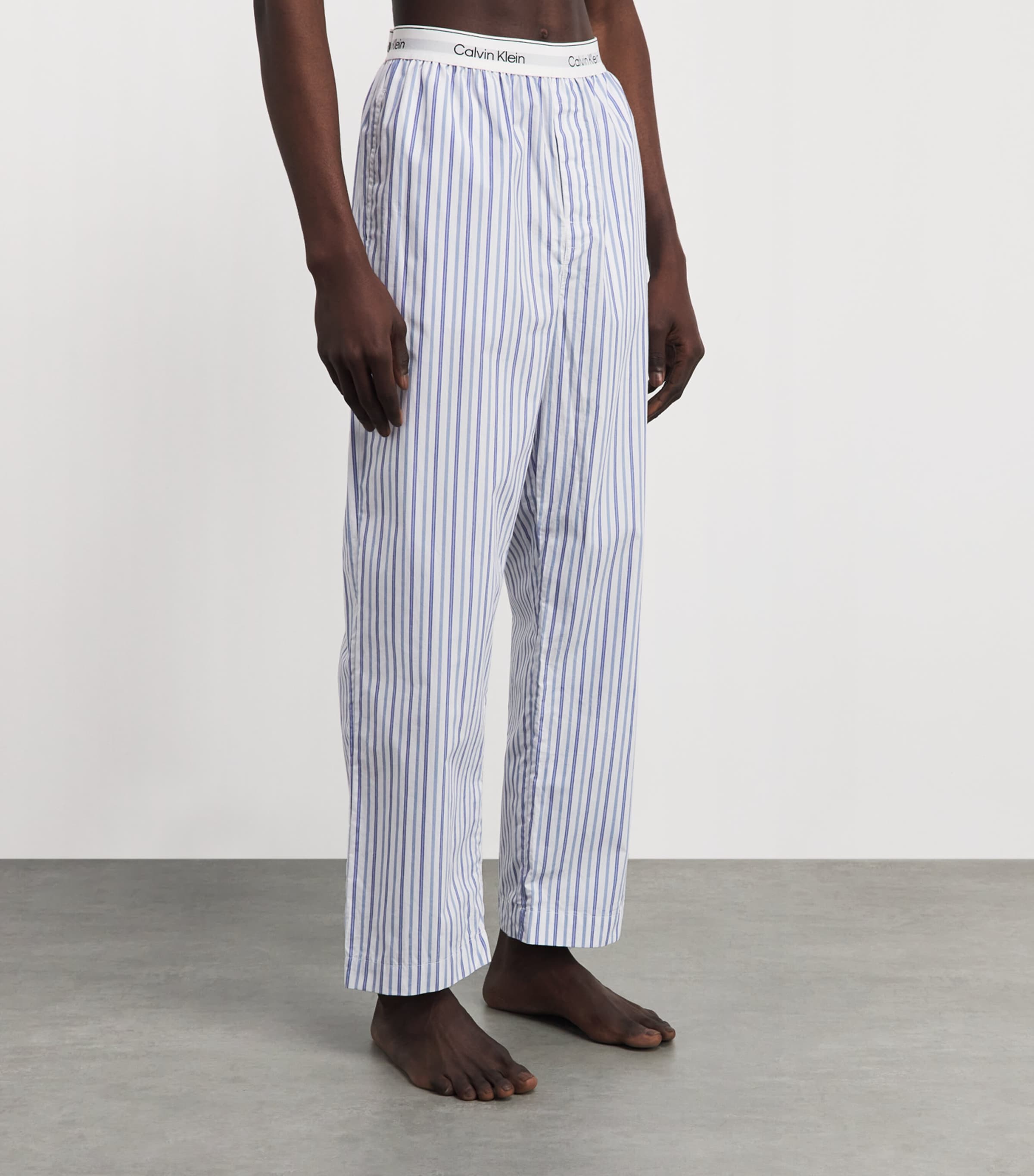 Calvin Klein Mens Cotton Poplin Stripe Pyjama Shorts Aurora Strip Blu Image 4
