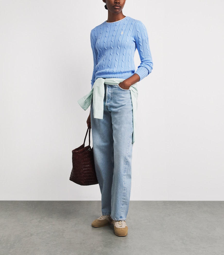 Polo Ralph Lauren Womens Cotton Cable-Knit Sweater Baby Blue Image 2