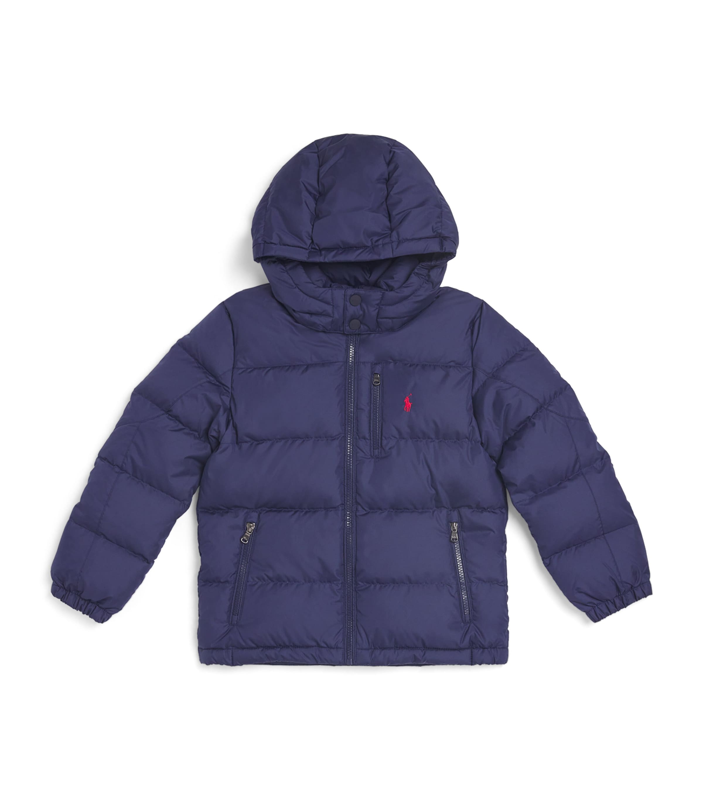 Shop Ralph Lauren Logo Hooded Puffer Jacket In Navy