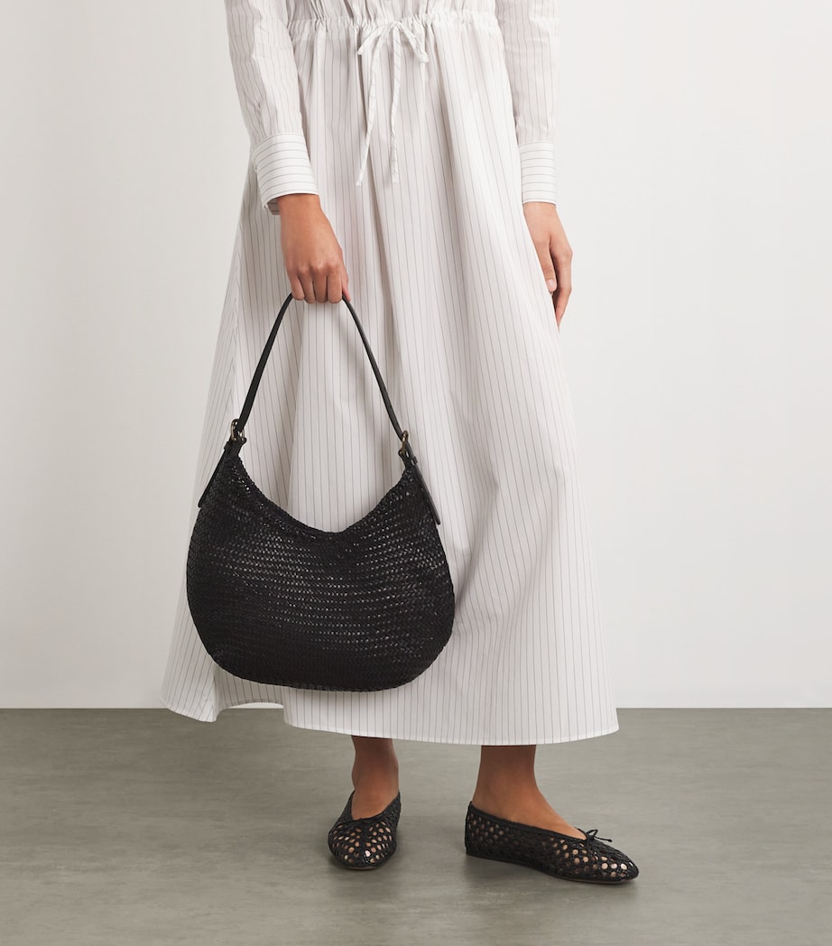 Leather Luna Mezza Tote Bag BLACK Image 5