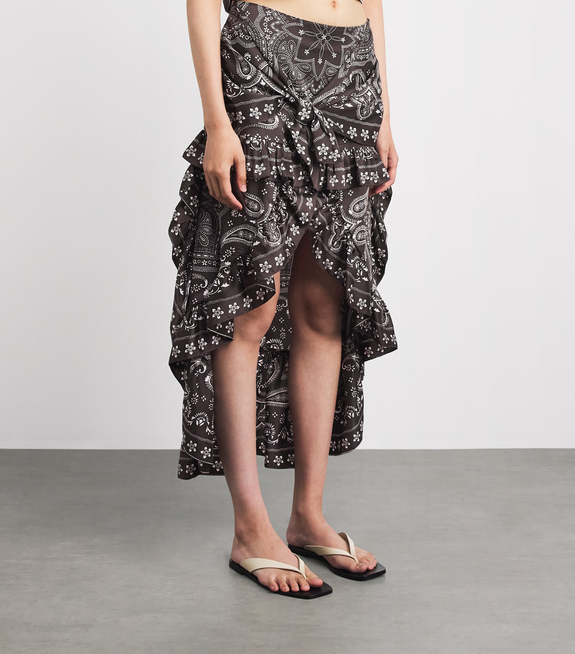 Sandro Paris Womens Satin Bandana Asymmetric Midi Shirt Taupe / White Image 4