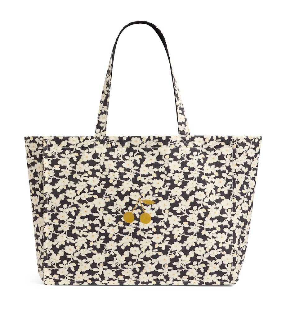 Cotton Floral Print Tote Bag FL NOIR Image 1