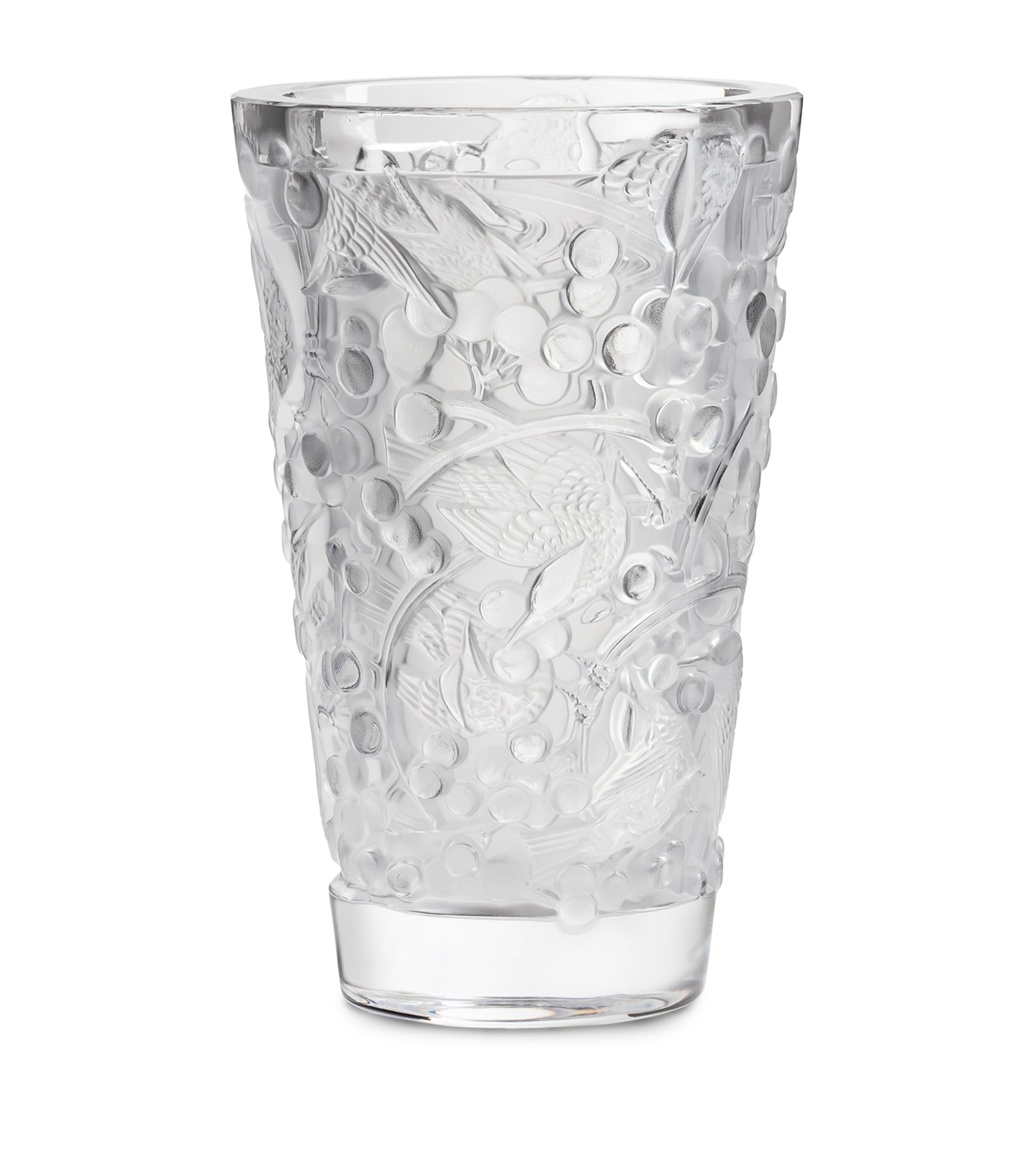 Lalique Crystal Merles Et Raisins Vase In Clear