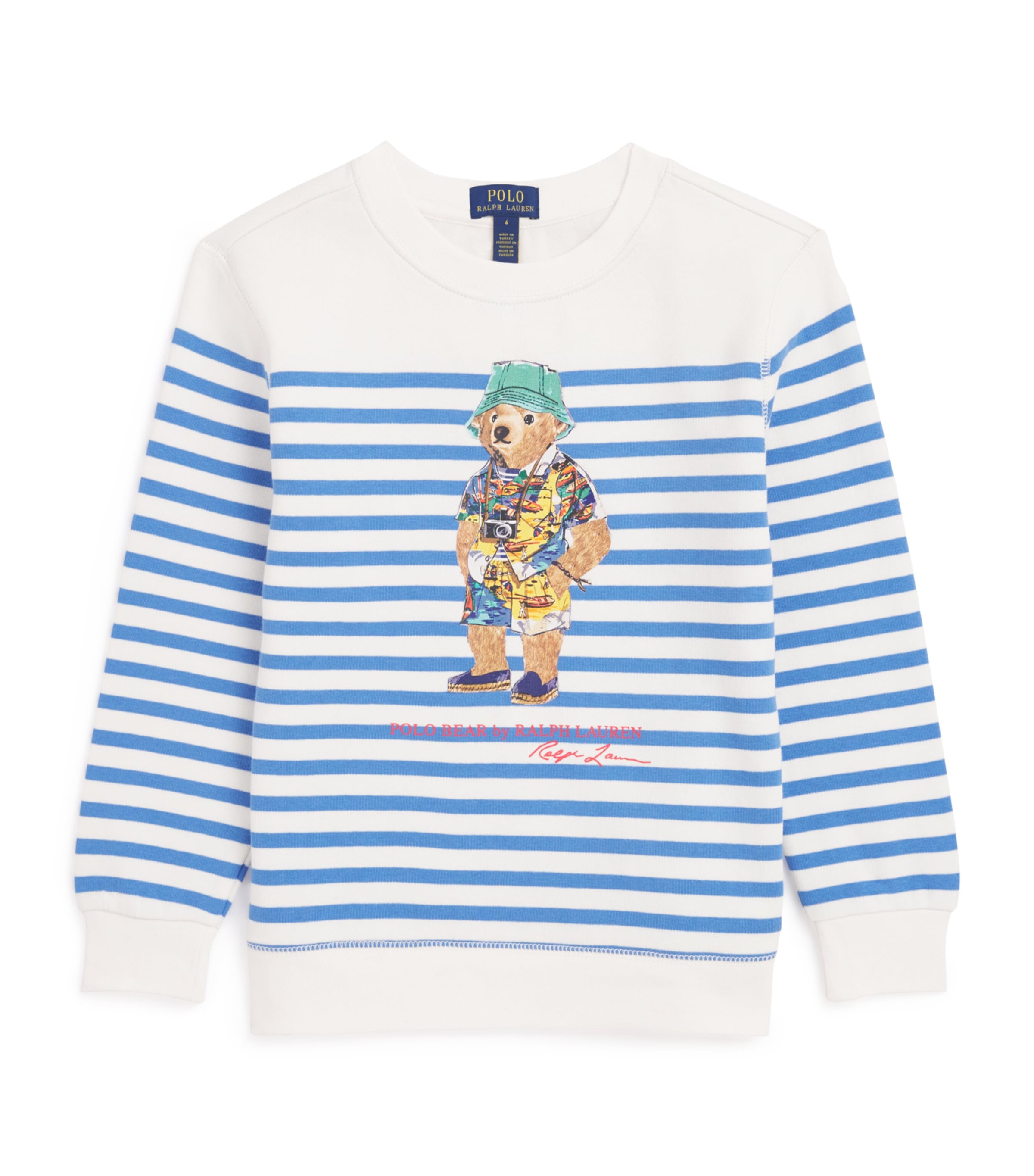Cotton-Blend Stripe Polo Bear Sweatshirt (6-14 Years) MULTI Image 1