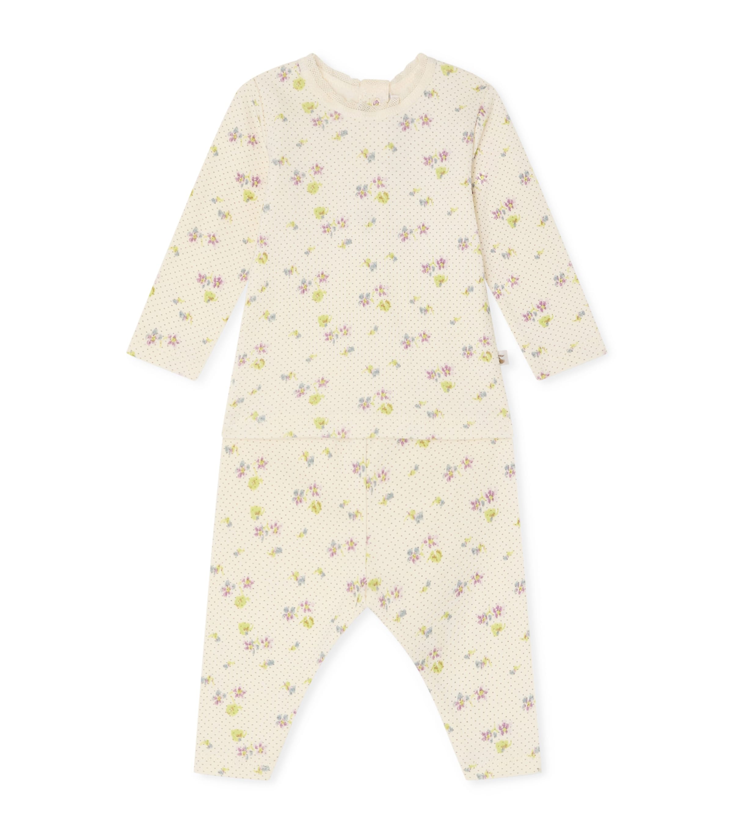 Bonpoint Cotton Floral Top and Trousers Set (1-18 Months) Fl Mauve Grise Image 1