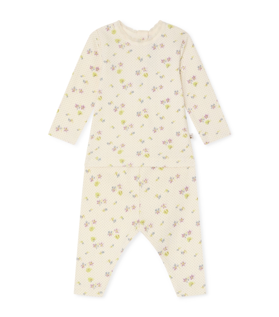 Bonpoint Cotton Floral Top and Trousers Set (1-18 Months) Fl Mauve Grise Image 1