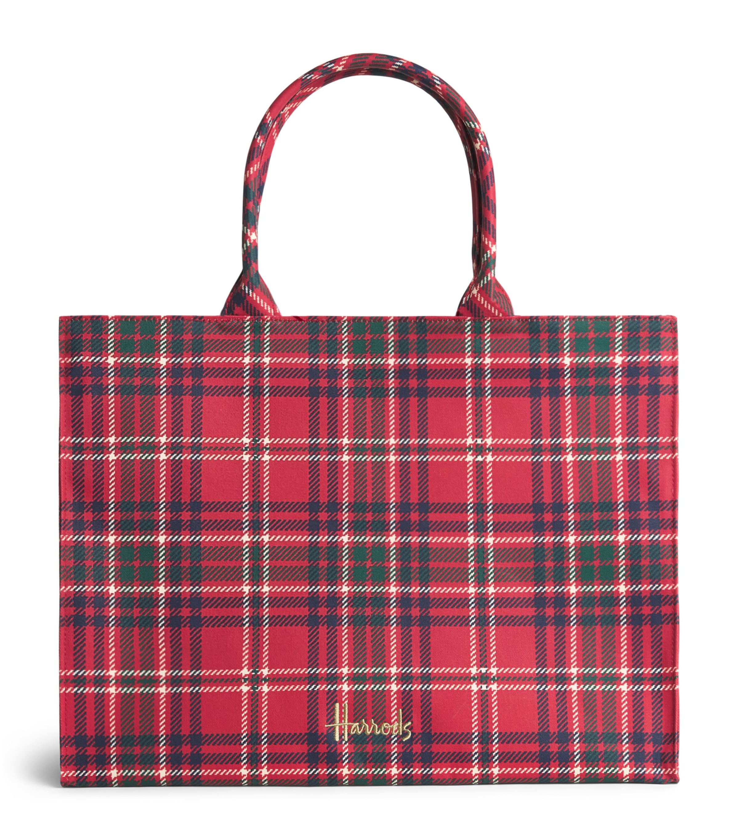 Harrods Tartan Zipped Tote Bag Red Image 1