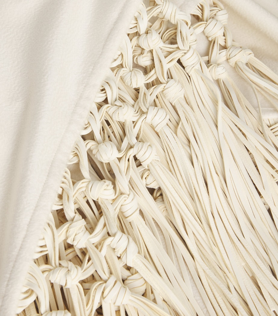 Cashmere and Leather Fringe-Trim Cape 0050 WHITE Image 5