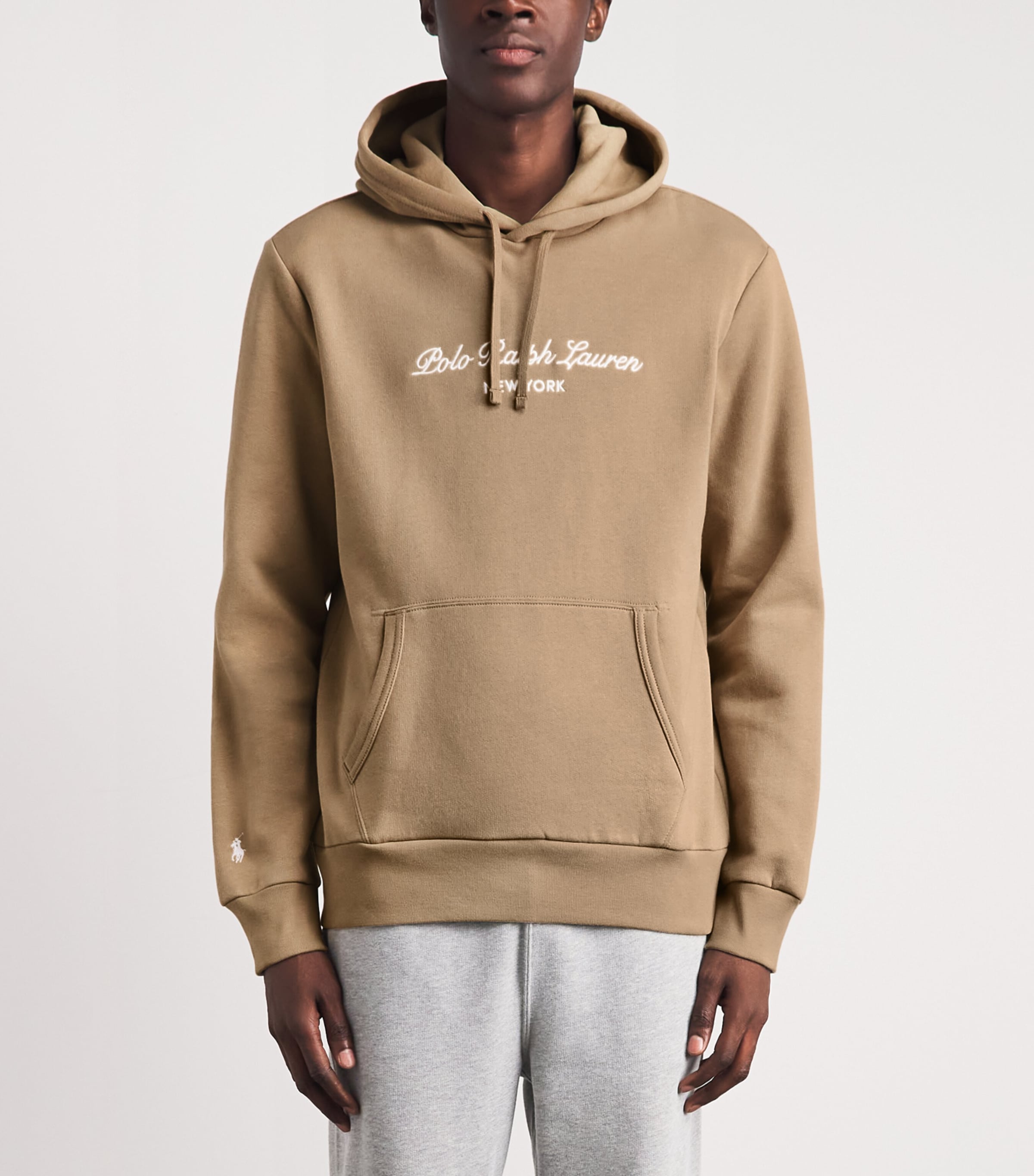 Polo Ralph Lauren Mens Logo Embroidered Hoodie Vintage Khaki Image 4