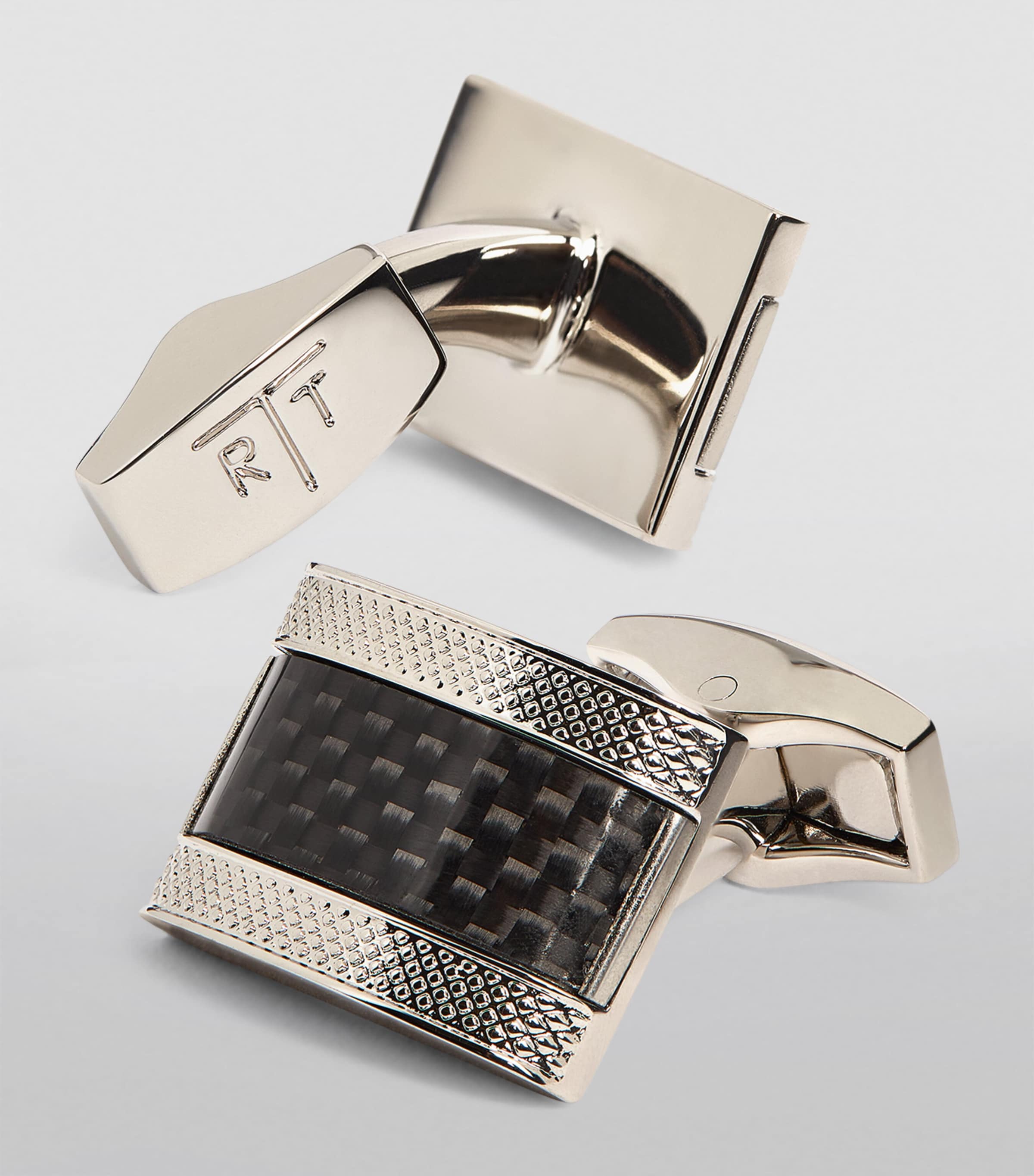 Carbon Fibre D-Shape Cufflinks BLACK Image 5
