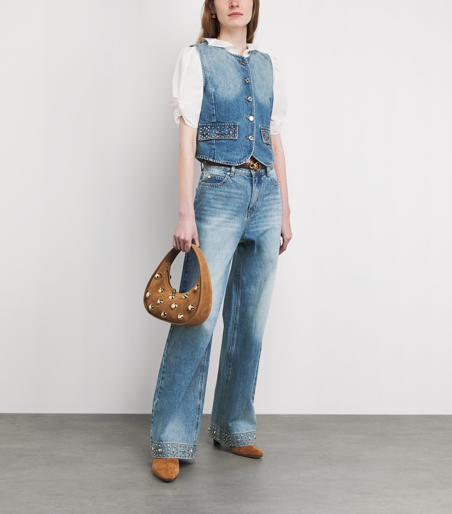 Sandro Paris Womens Embellished Denim Waistcoat Blue Jean Image 2