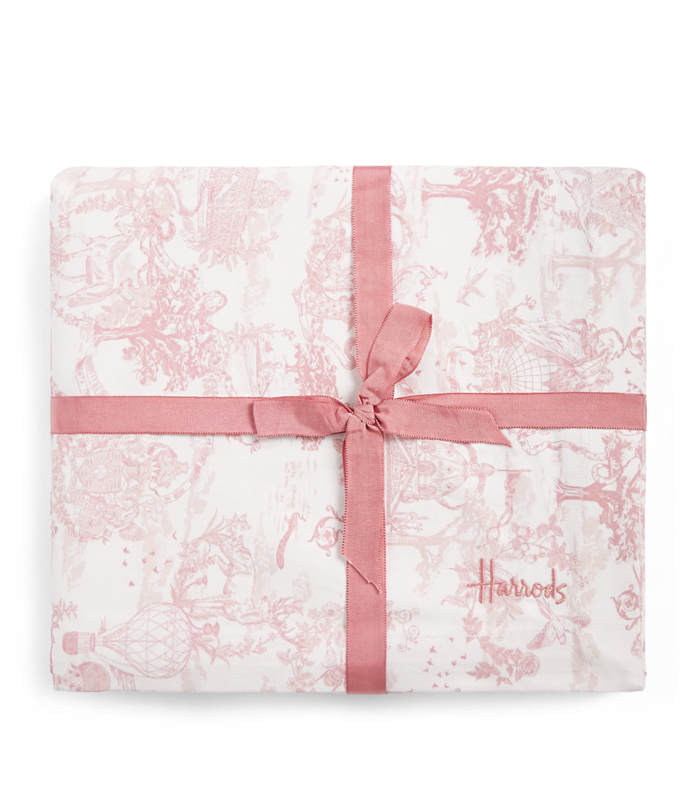 Harrods Cotton Embroidered Toile de Jouy Tablecloth (160cm x 240cm) Pink