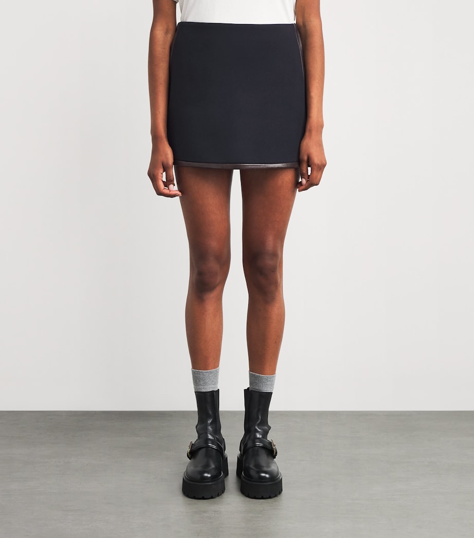 Leather-Detail Mini Skirt NAVY BLUE Image 3