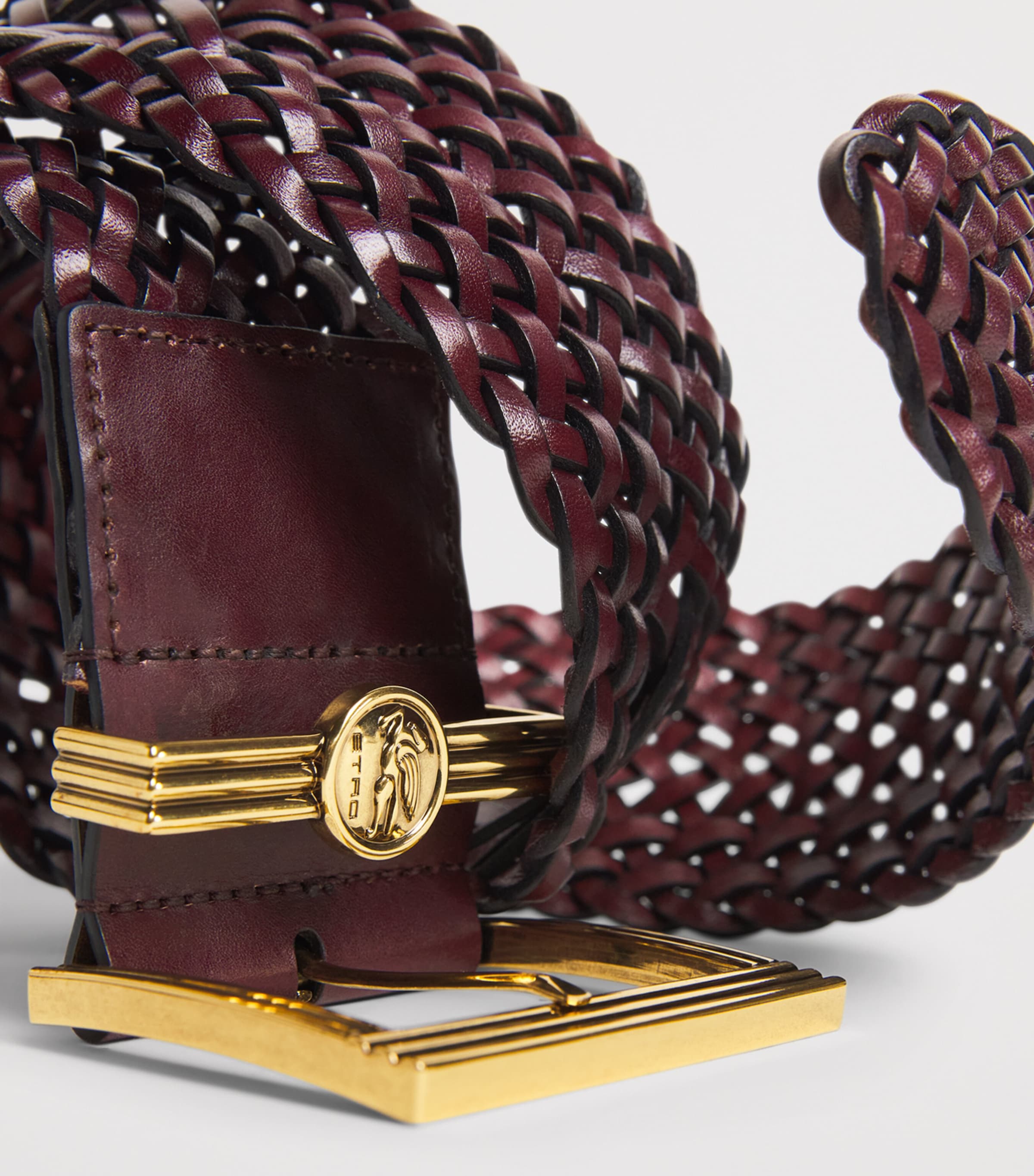 Etro Leather Woven Coin Buckle Belt Burgundy Image 5