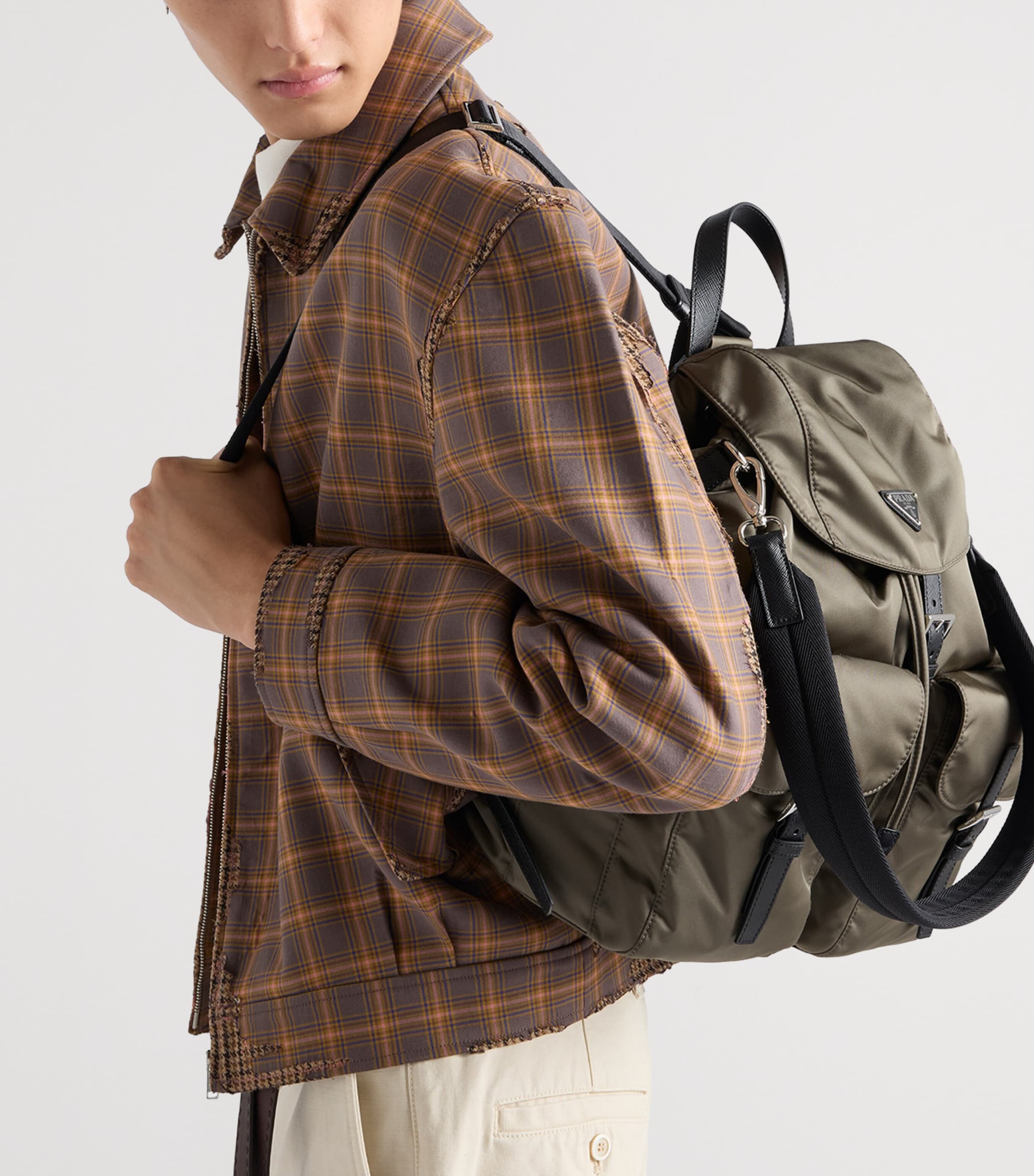 Prada Re-Nylon and Leather Explore Backpack Grey Image 8