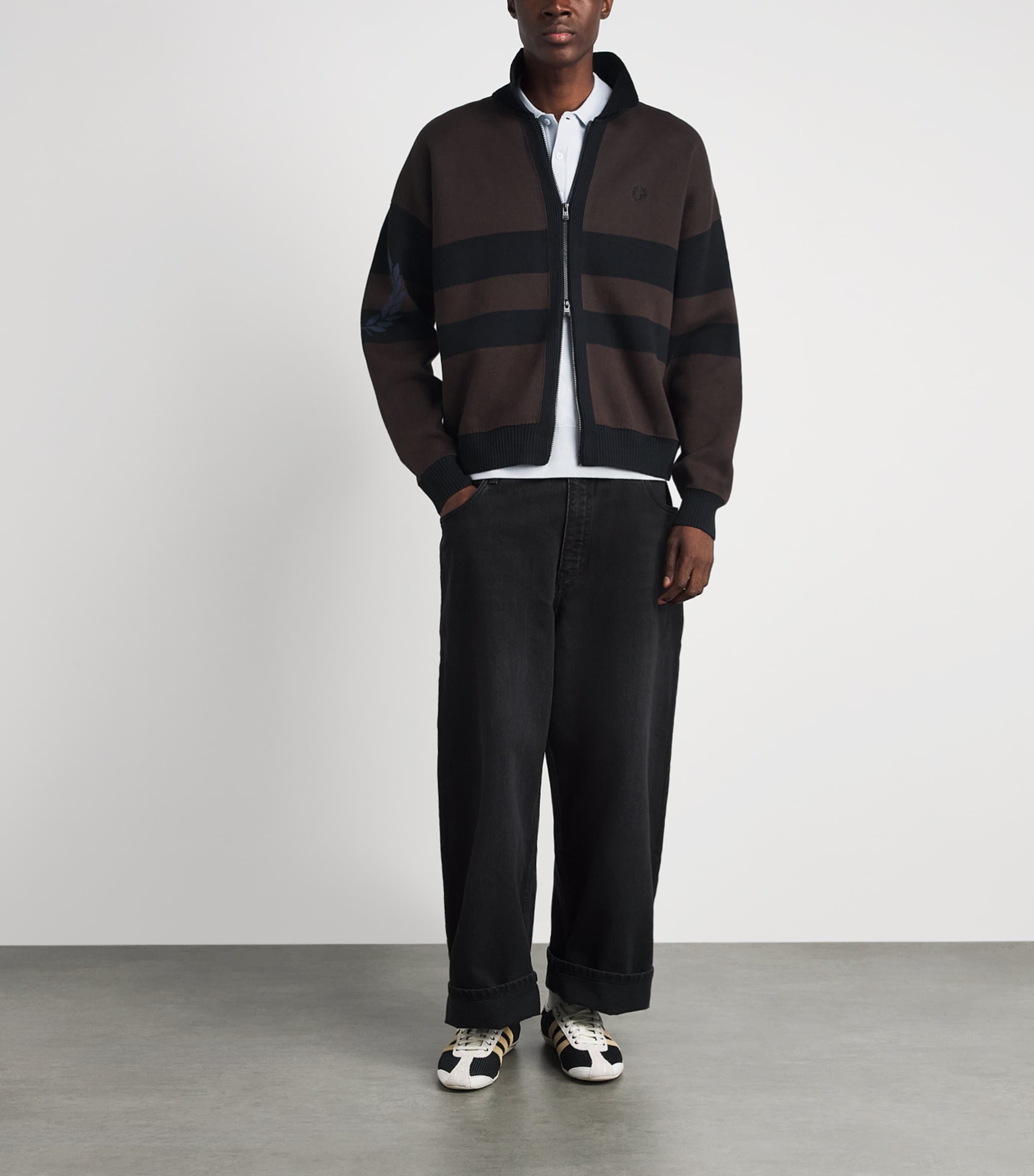 Fred Perry Mens Cotton Stripe Zip-Up Cardigan Rich Brown Image 2