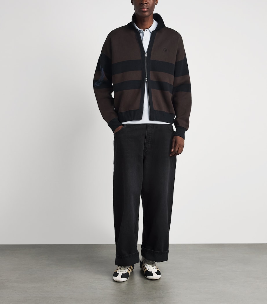 Fred Perry Mens Cotton Stripe Zip-Up Cardigan Rich Brown Image 2