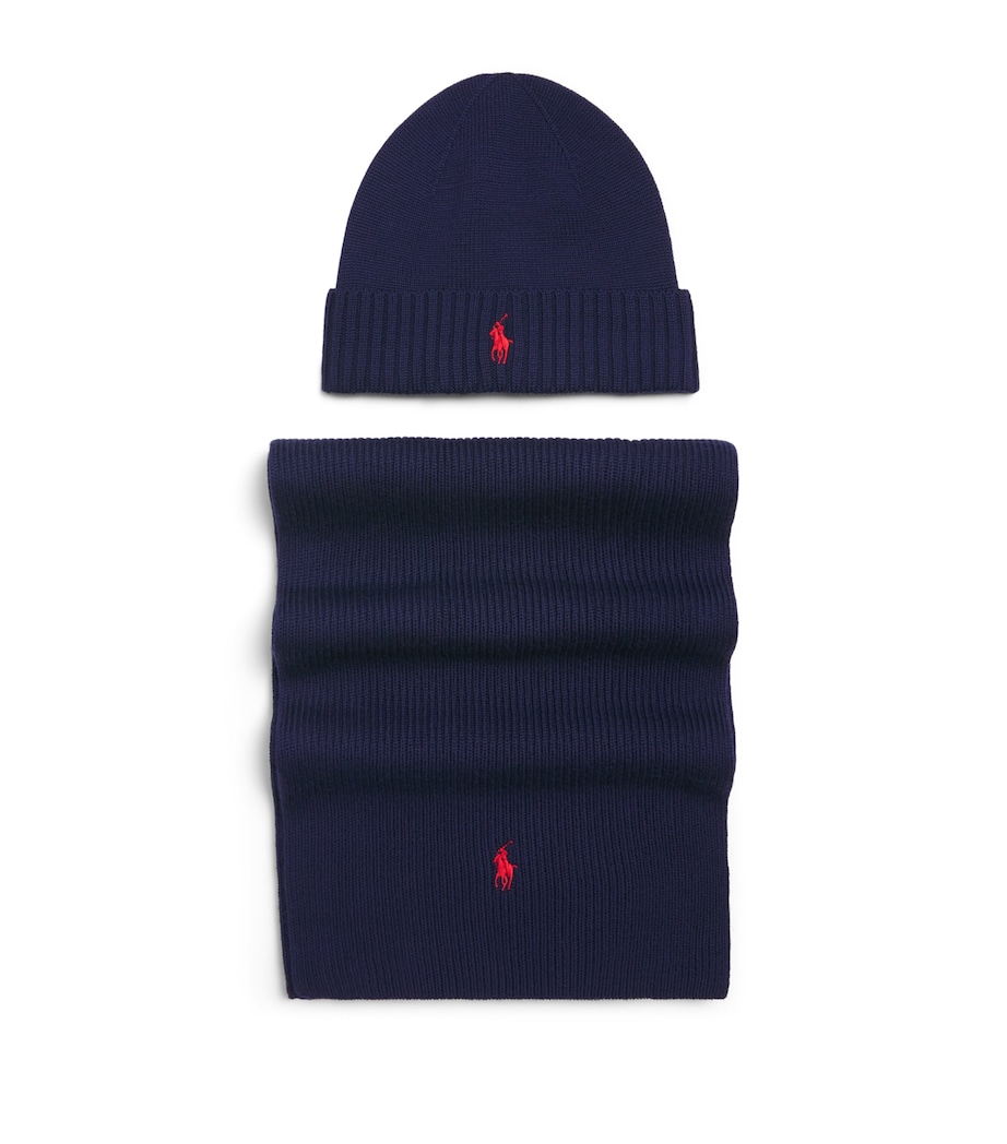 Polo Ralph Lauren Wool Polo Pony Beanie and Scarf Gift Set Hunter Navy Image 1