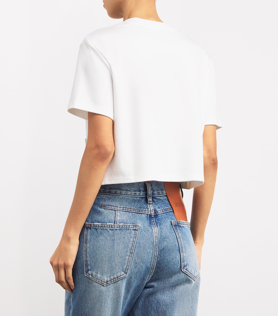 Rhinestone-Embellished Crop T-Shirt WHITE Image 4
