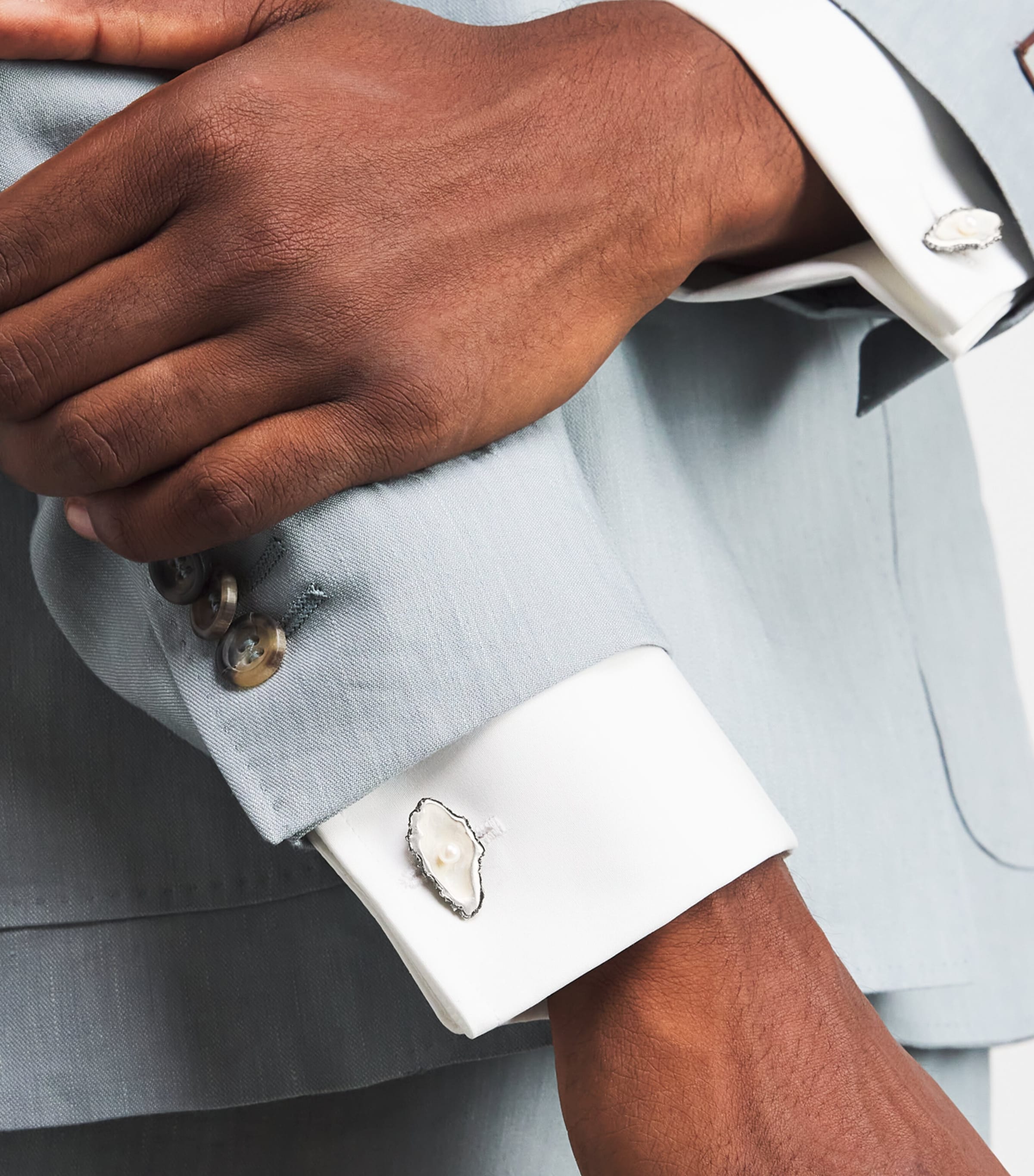 Deakin & Francis Sterling Silver Oyster and Pearl Cufflinks Silver Image 5