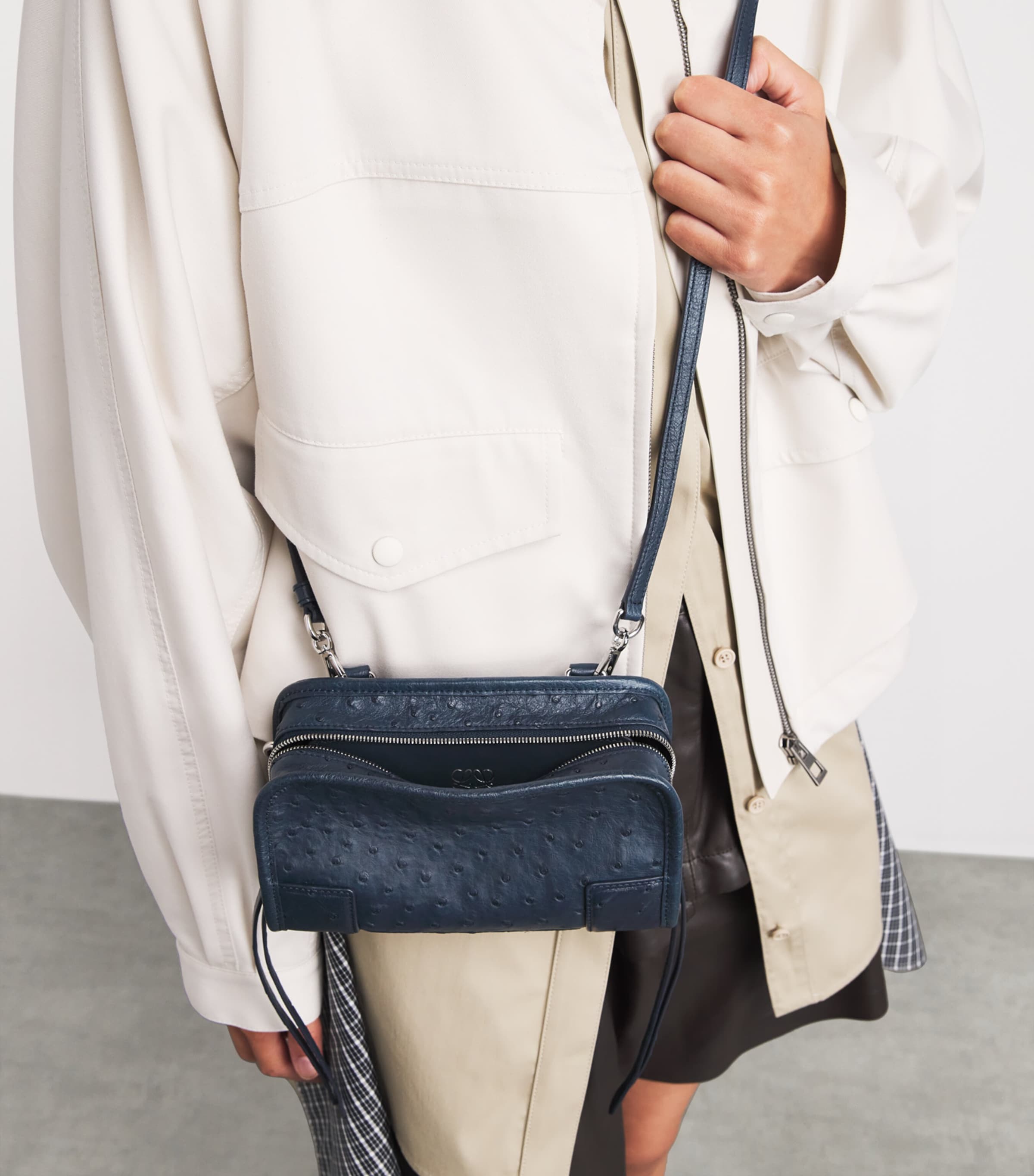 LOEWE Mini Ostrich Leather Amazona 180 Top-Handle Bag Deep Navy Image 6