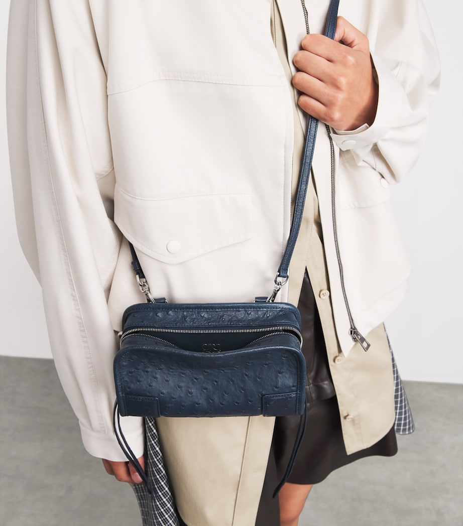 LOEWE Mini Ostrich Leather Amazona 180 Top-Handle Bag Deep Navy Image 6