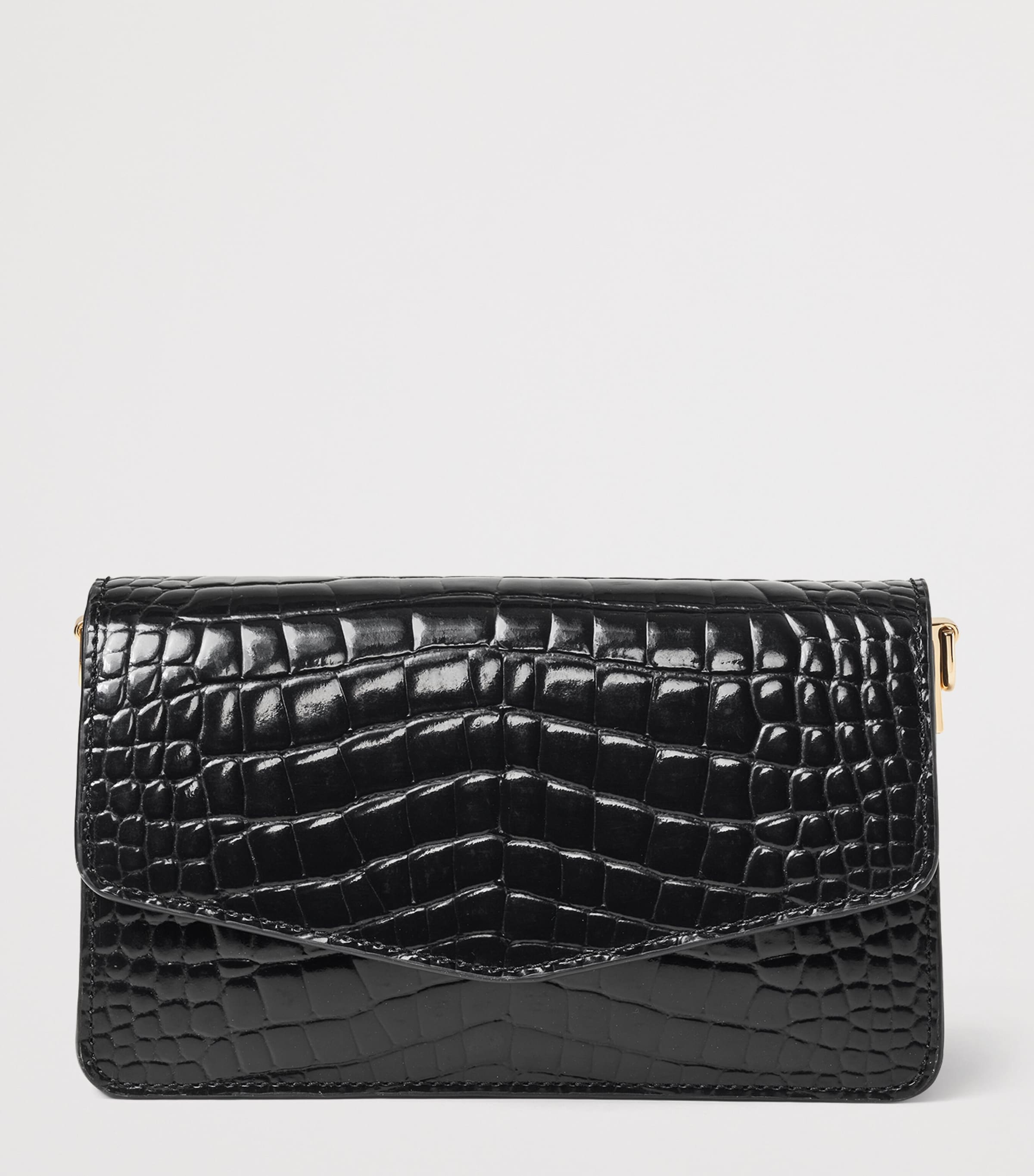 Leather Croc-Embossed Eliza Clutch Bag BLACK Image 2