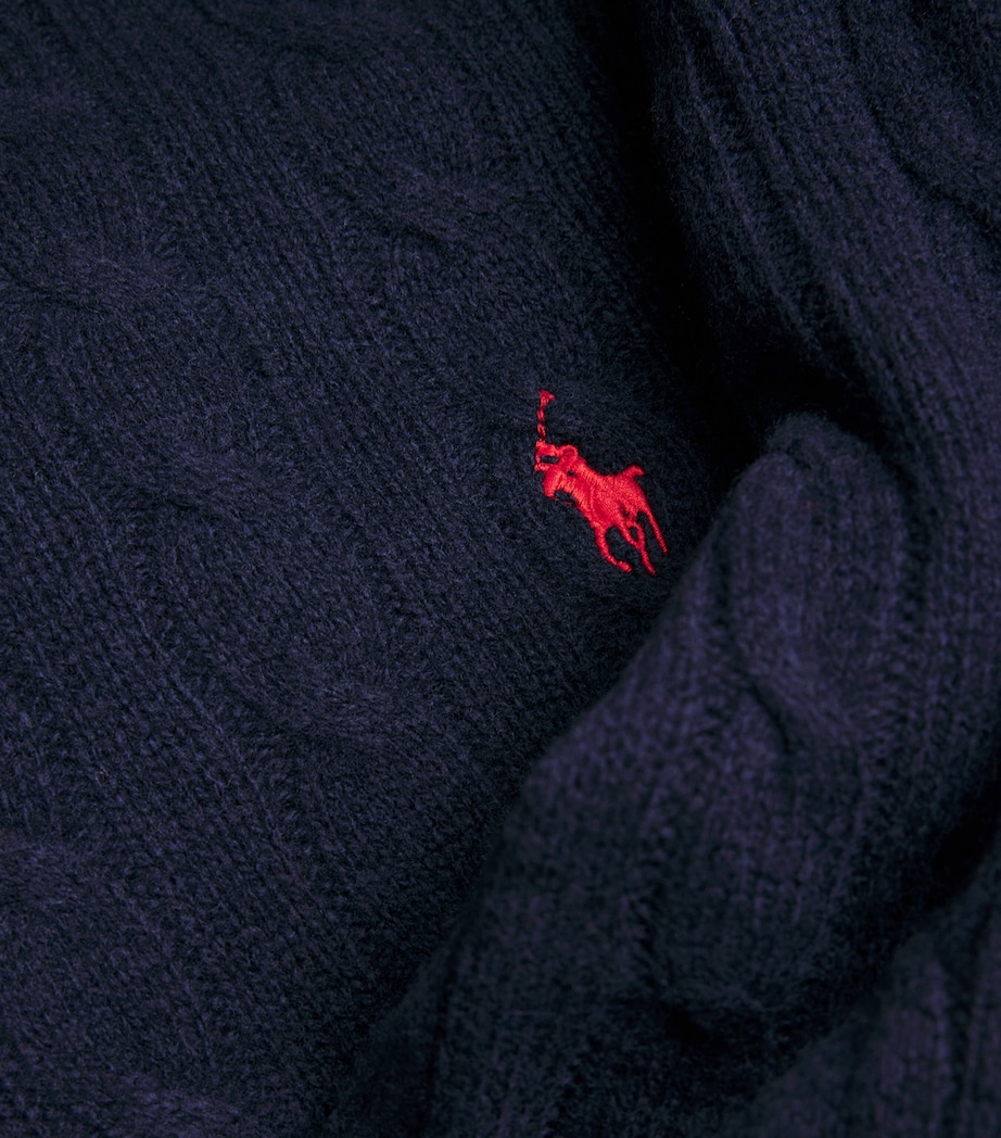 Wool-Cashmere Cable-Knit Polo Pony Sweater BLUE Image 5