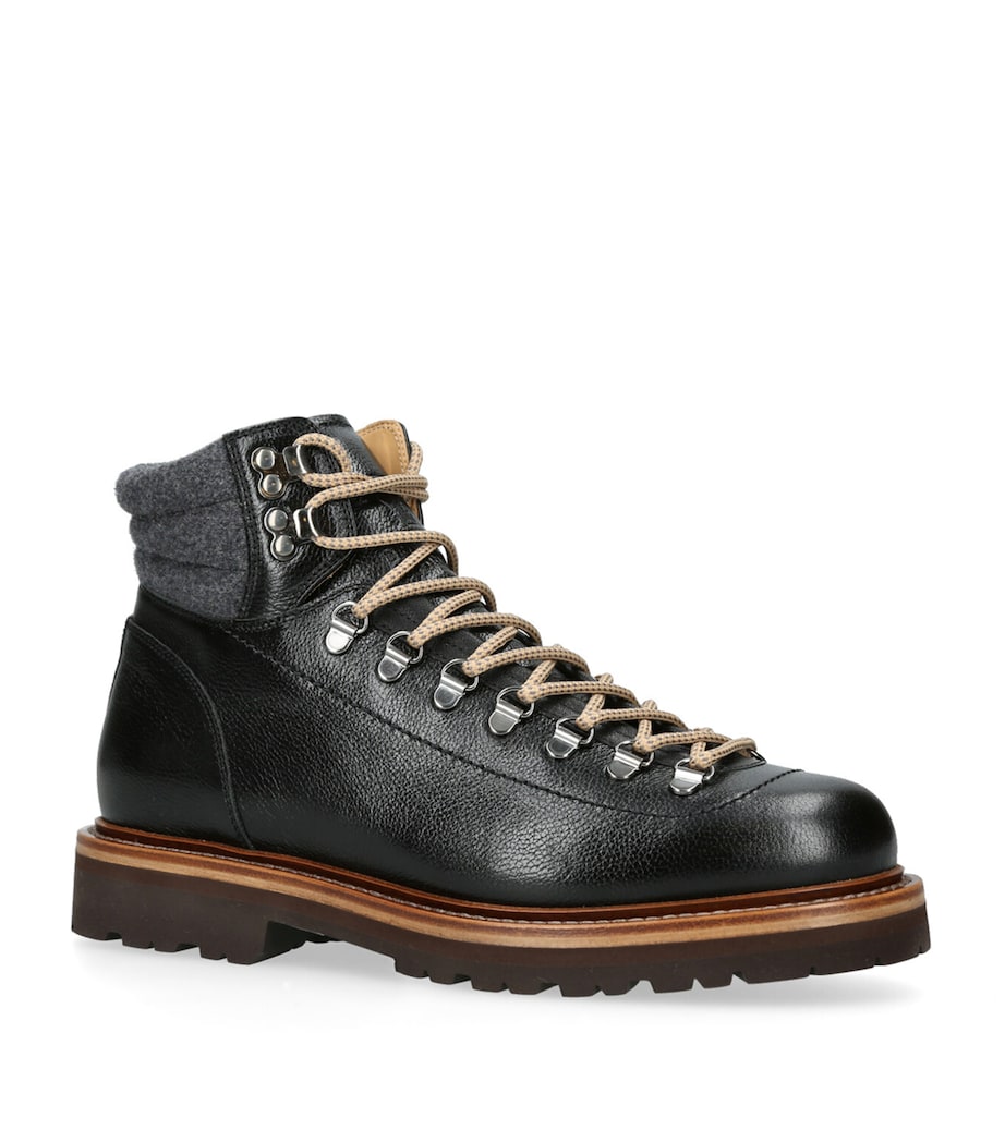 Leather Wool-Trim Mountain Boots BLACK Image 3