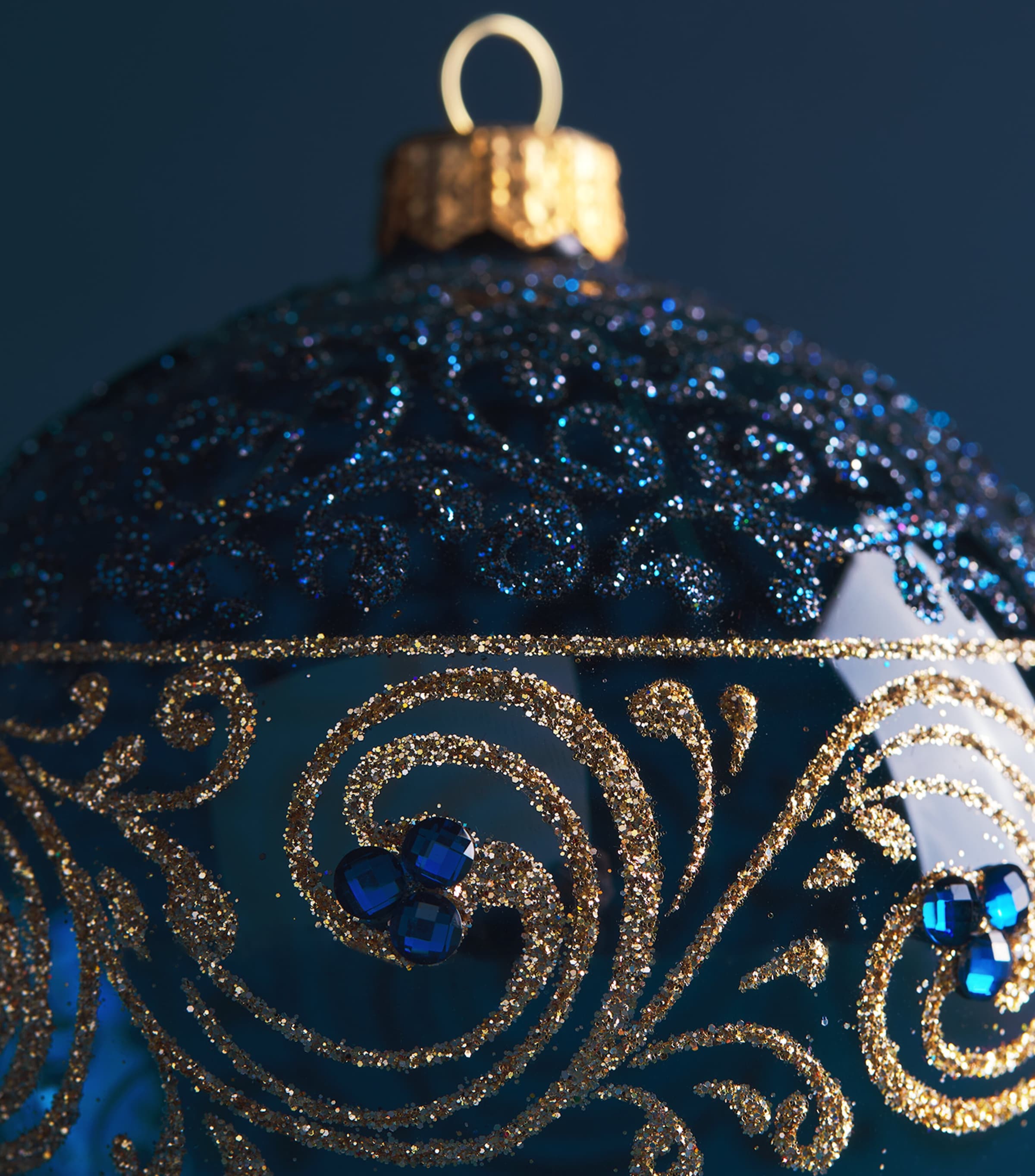 Harrods Glass Glitter Swirl Bauble Navy Blue Lacquer Image 2