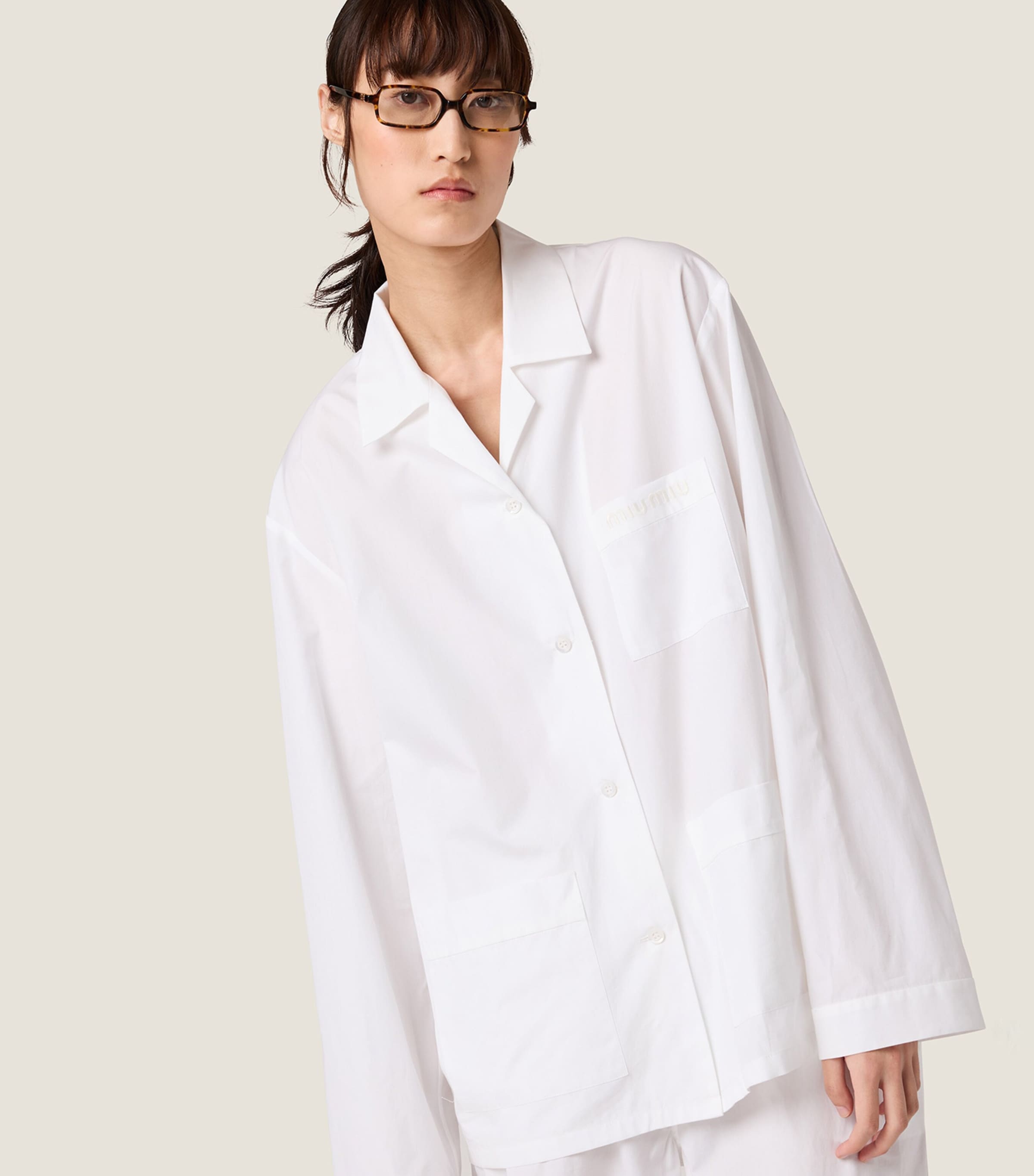 トップス 2000s miumiu bottan fly cotton shirt 2000s miumiu bottan fly cotton shirt White Poplin Shirt