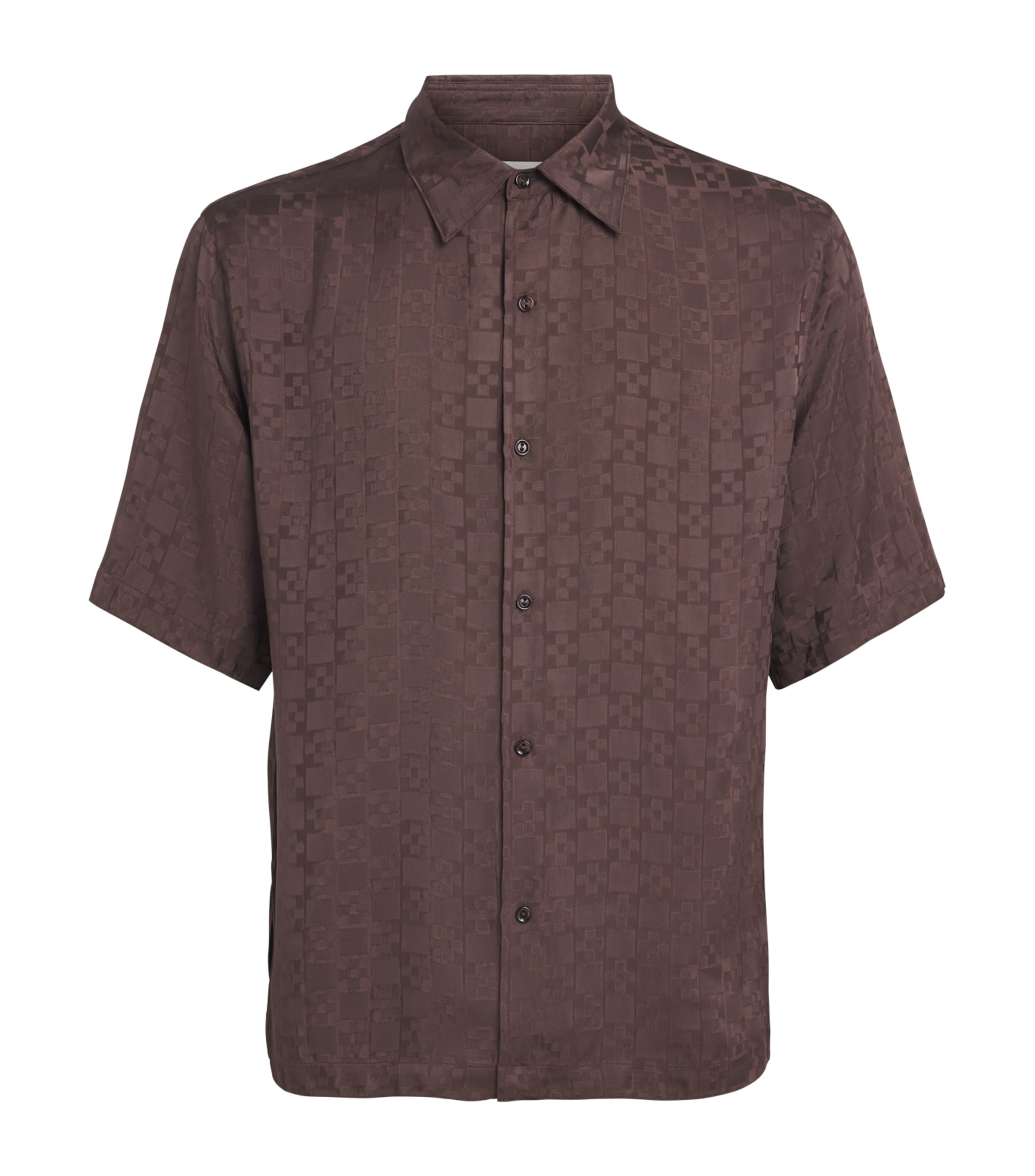 Sandro Paris Mens Jacquard Cross Short-Sleeve Shirt Chocolate Image 1