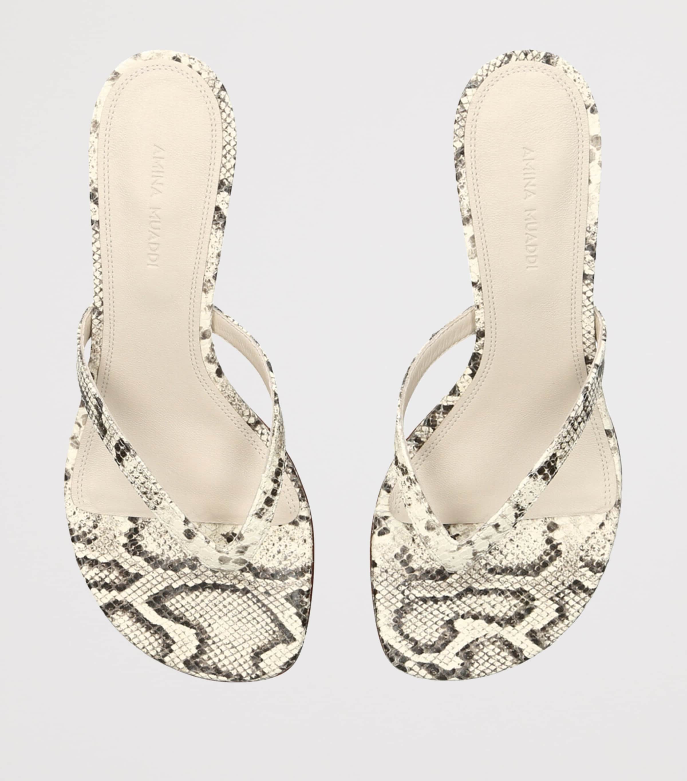 Amina Muaddi Snake-Embossed Leather Juliette Heeled Sandals 45 Beige Comb Image 4