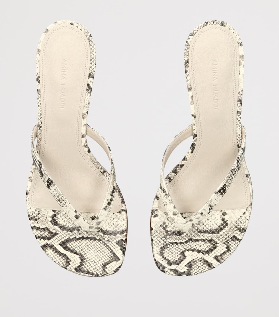 Amina Muaddi Snake-Embossed Leather Juliette Heeled Sandals 45 Beige Comb Image 4