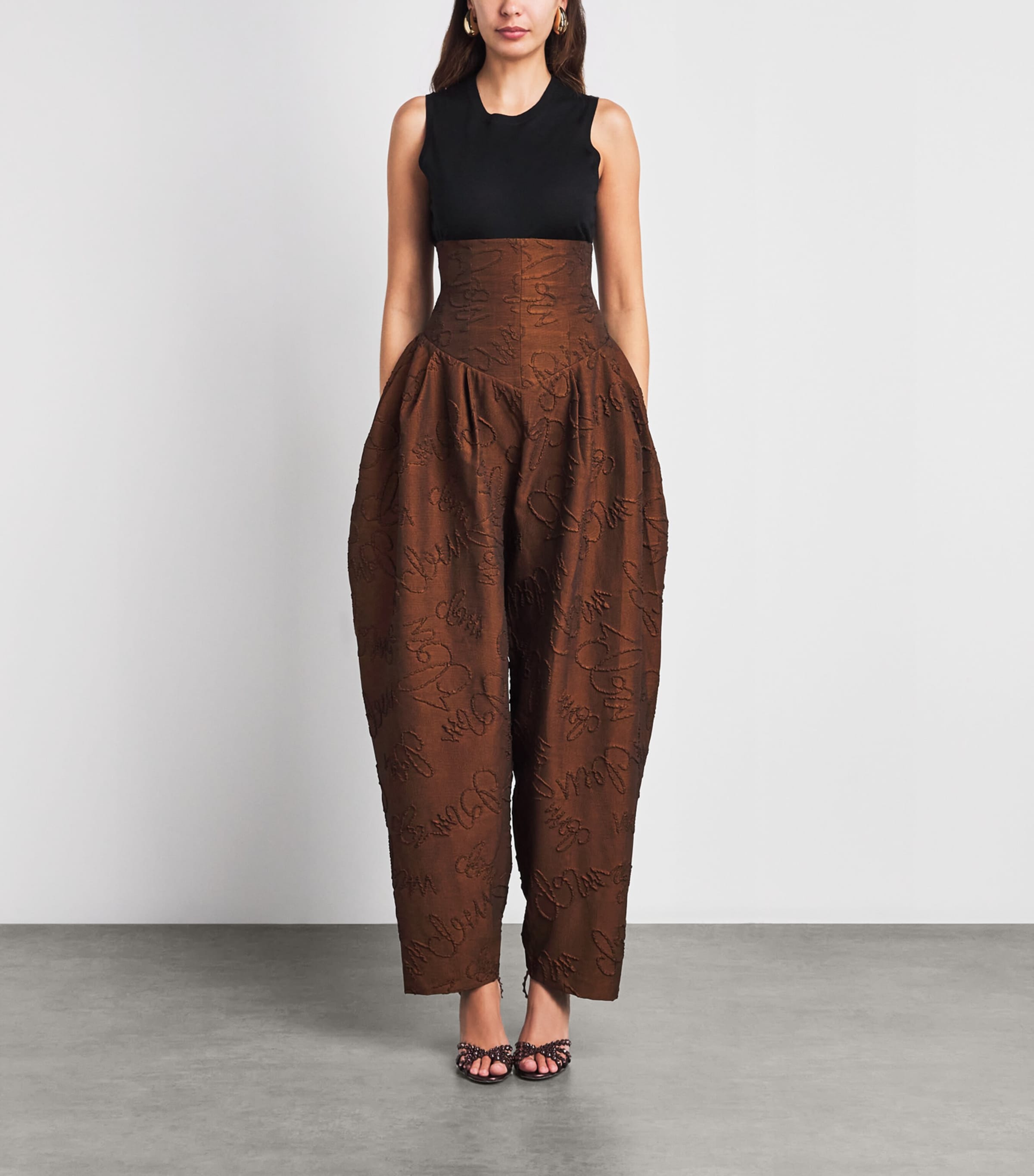 Christie Brown Brown Appliqué High-Waisted Tapered Trousers | Harrods UK